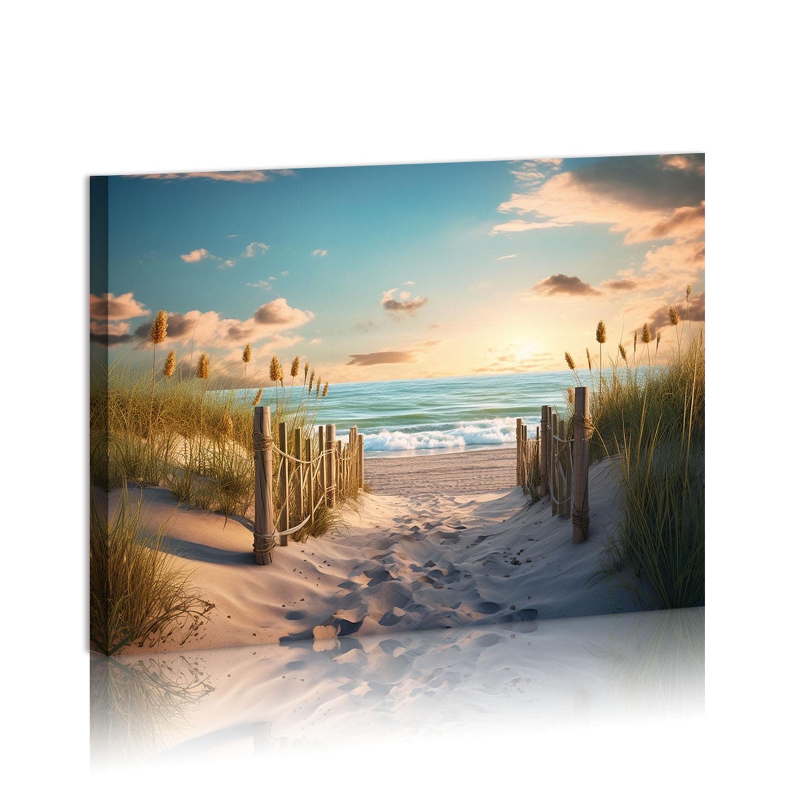Typruye Beach Path Pictures Decor Wall Art Ocean Pictures Seaside Canvas Print Seascape Painting for Modern Coastal Themed Lake Home Bedroom Décor Ready to Hang 16"x12"