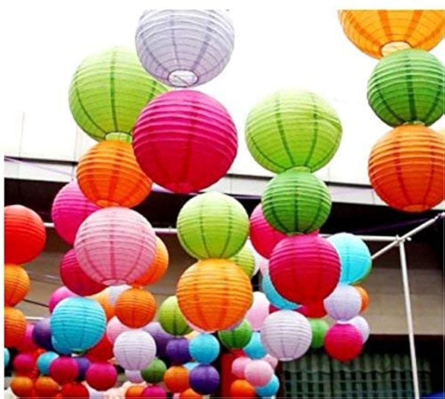 Pop the Party Round Hanging Ball Paper Lantern Paper Lamp | Light Lamp | Decoration at Balcony Outdoor, Party Birthday, Multicolor Paper Hanging Lantern | (12inch, Mix Colour) - Pack of 5
