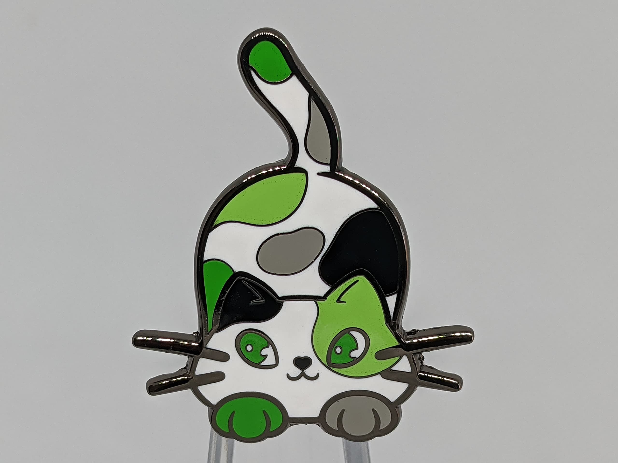 Hokum and Snark Aro Purride Calico Cat Hard Enamel Pin, Green, 1.5" x 1.25", Enamel, Rubber Clutch, Pride Flag Colors, LGBTQ+ Subtle Pride Accessory