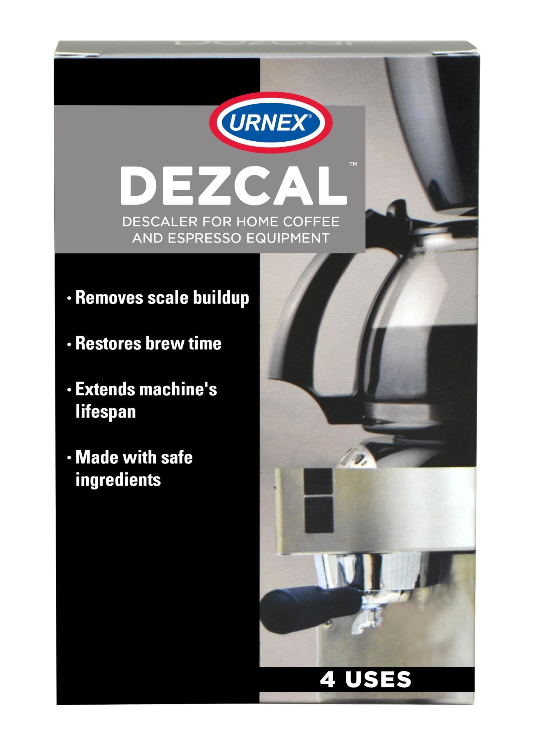 Urnex Dezcal Coffee and Espresso Machine Descaling Powder, 4 Single Use Packets