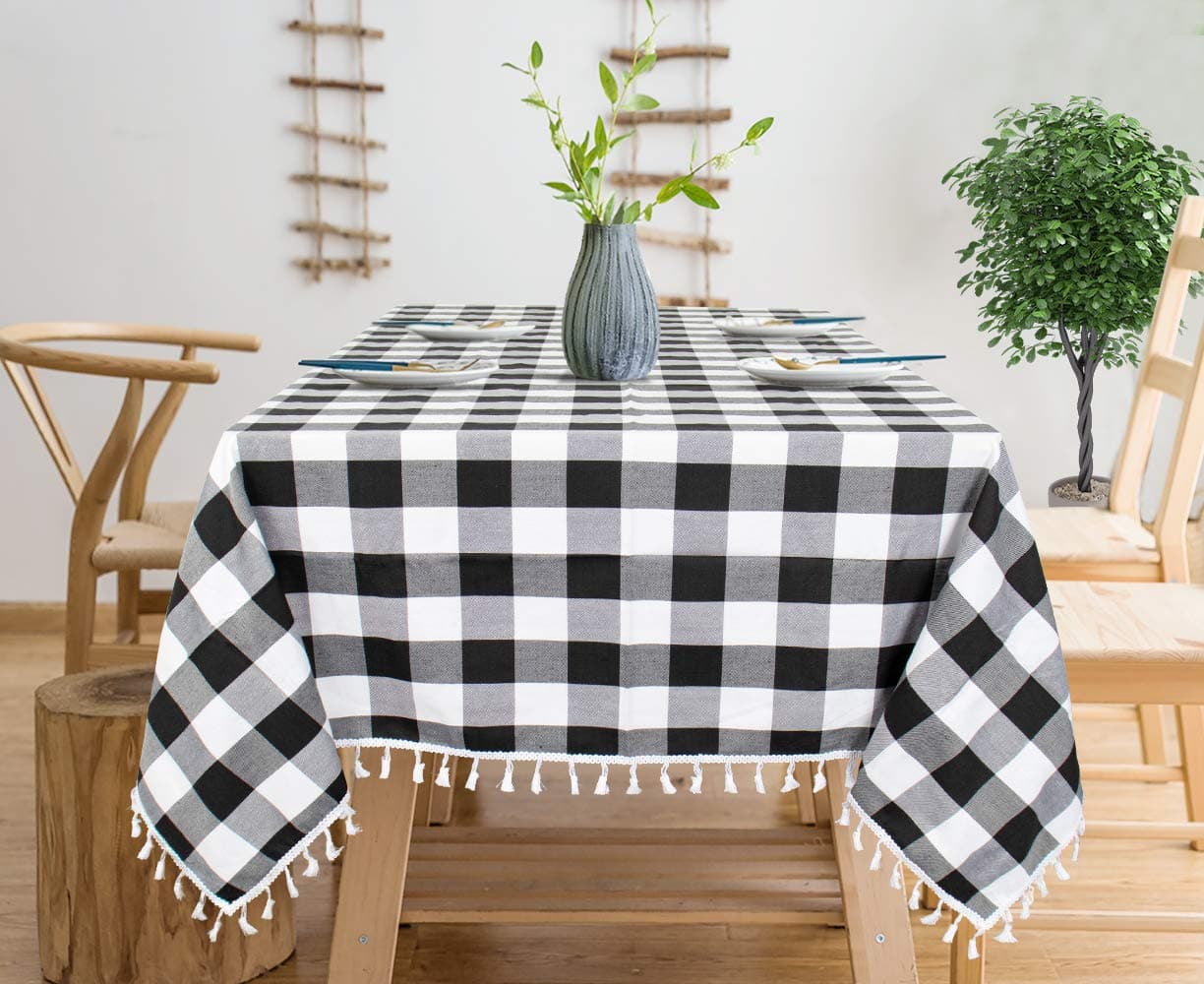 Checkered Square Tablecloth 54''x54'' Buffalo Plaid Tablecloth with Tassel Cotton Buffalo Check Table Top Gingham Table Cover Classic Buffalo Plaid Farmhouse Tablecloth for Gatherings