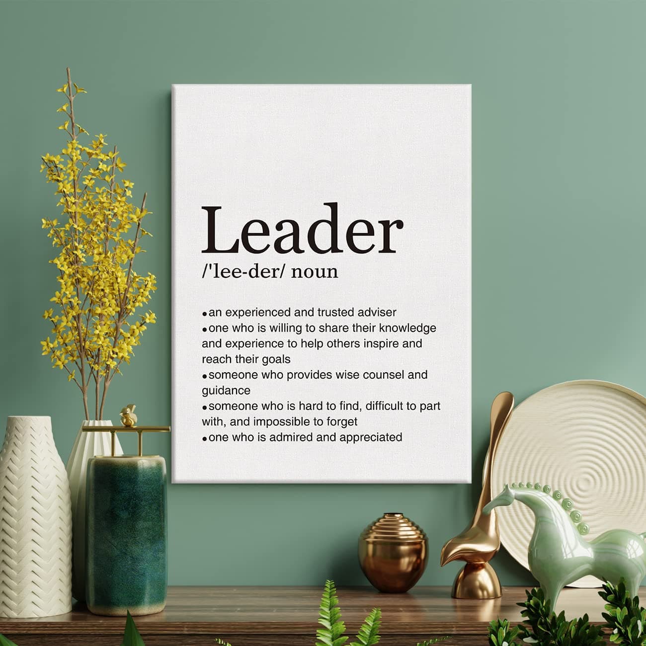 Great Leader Definition Print Canvas Wall Art Home Office Decor Modern Minimalist Painting 12x15 Canvas Thank You Mentor Sign Poster Framed Ready to Hang Boss Gift