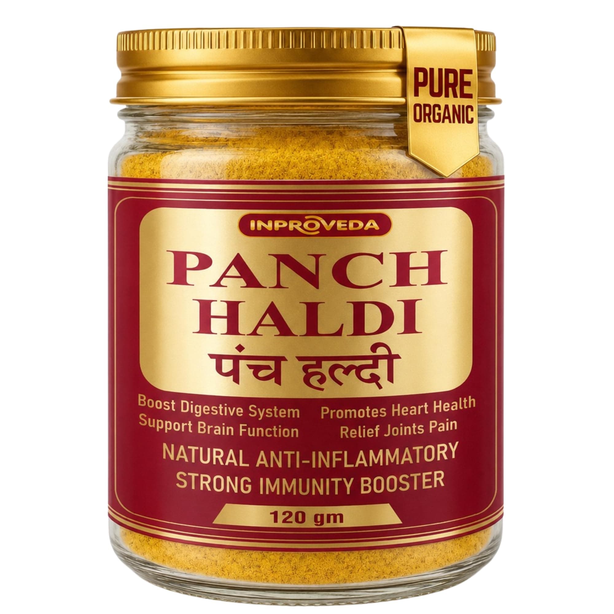 Pancham Haldi Powder 120g - Premium Blend of 5 Ayurvedic Turmerics including Kali, Selam, Daru & Amba Haldi for Detox & Wellness | Natural Immunity Booster, Anti-Oxidant & Anti-Inflammatory Support | 100% Pure & Natural No Preservatives, Colors or Flavors | Inproveda Panch Haldi or Turmeric Powder - 120gm