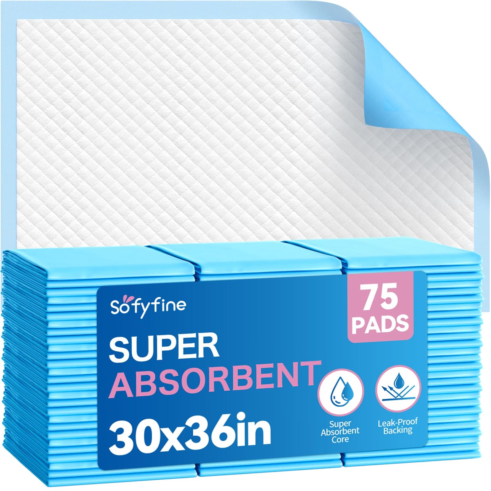 SOFYFINE Bed Pads with Adhesive Strip 30"x36" Thicken Elderly Adults Incontinence Underpads Disposable, Heavy Duty Absorbent Chucks Waterproof, XL Extra Large Puppy Pee Training Pad