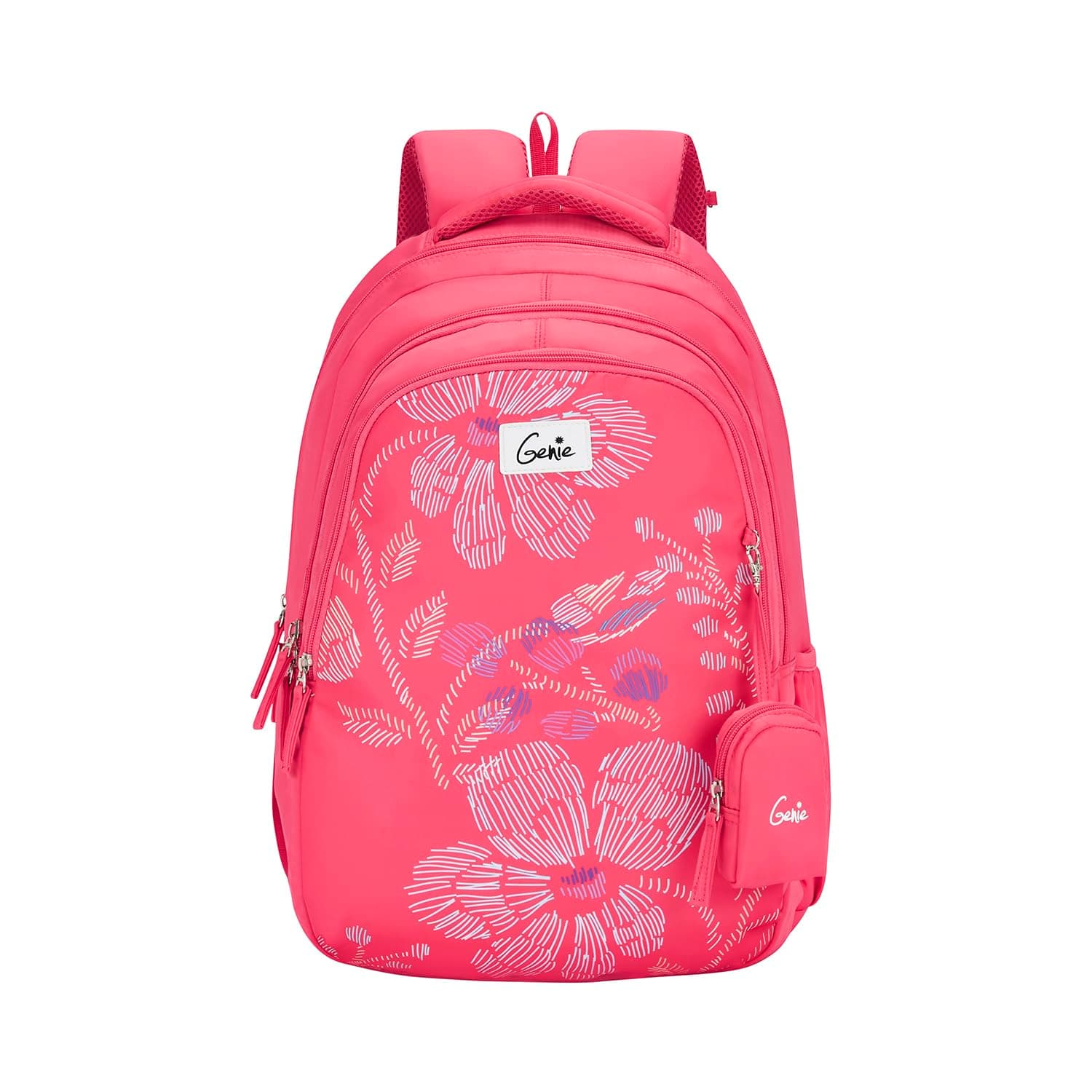 Genie Sprinkle School Backpack for Girls |19 In-36 Ltr with Three Compartments, Side Pockets and Light Weight with Padded Shoulders |Best for Books,Stationery,Lunch Box & Essentials - Pink