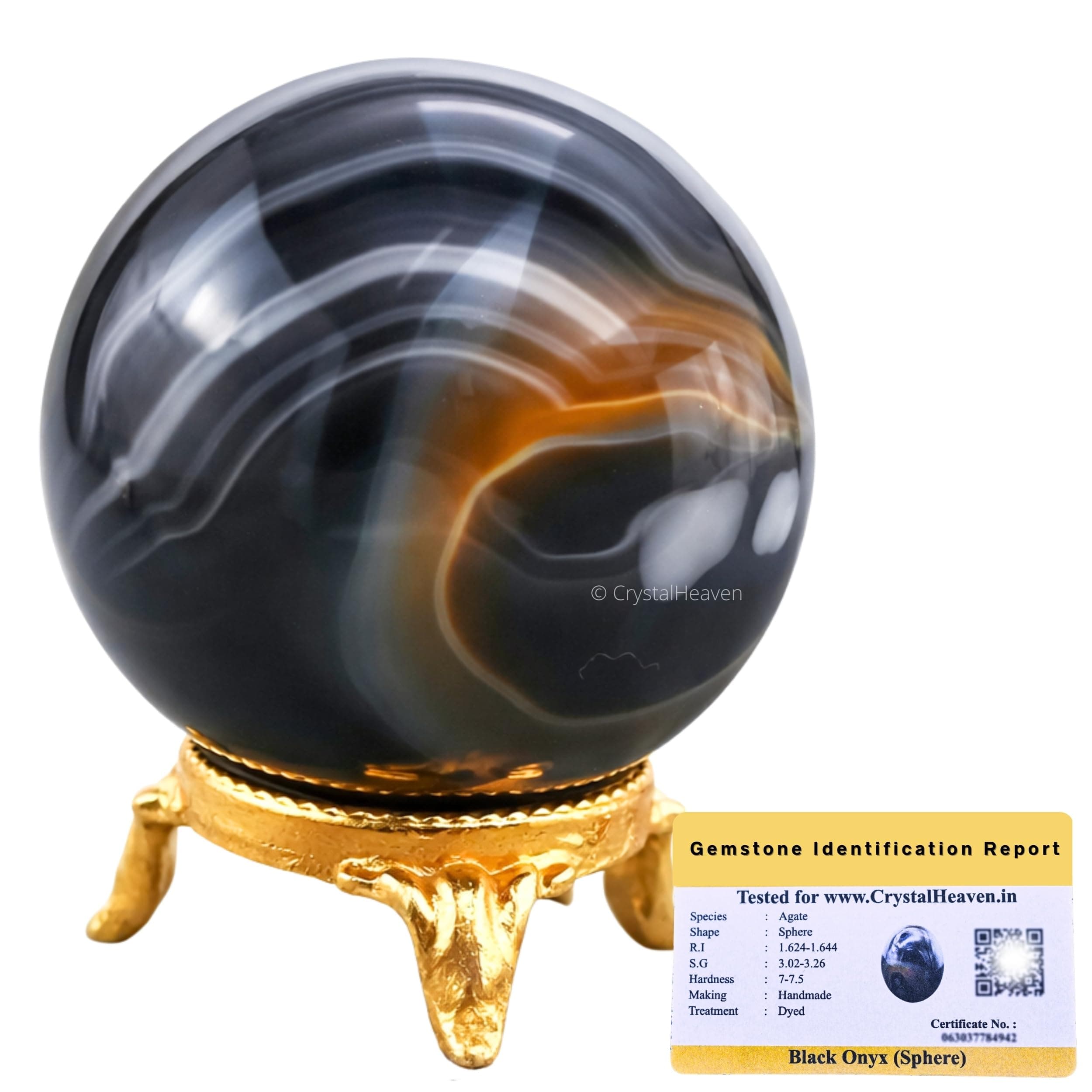 Certified Black Onyx Crystal Ball for Meditation - Premium Crystal Vastu Items for Home and Feng Shui Items for Good Luck - Ideal for Pooja Supplies and Spiritual Practices (2" Inch)