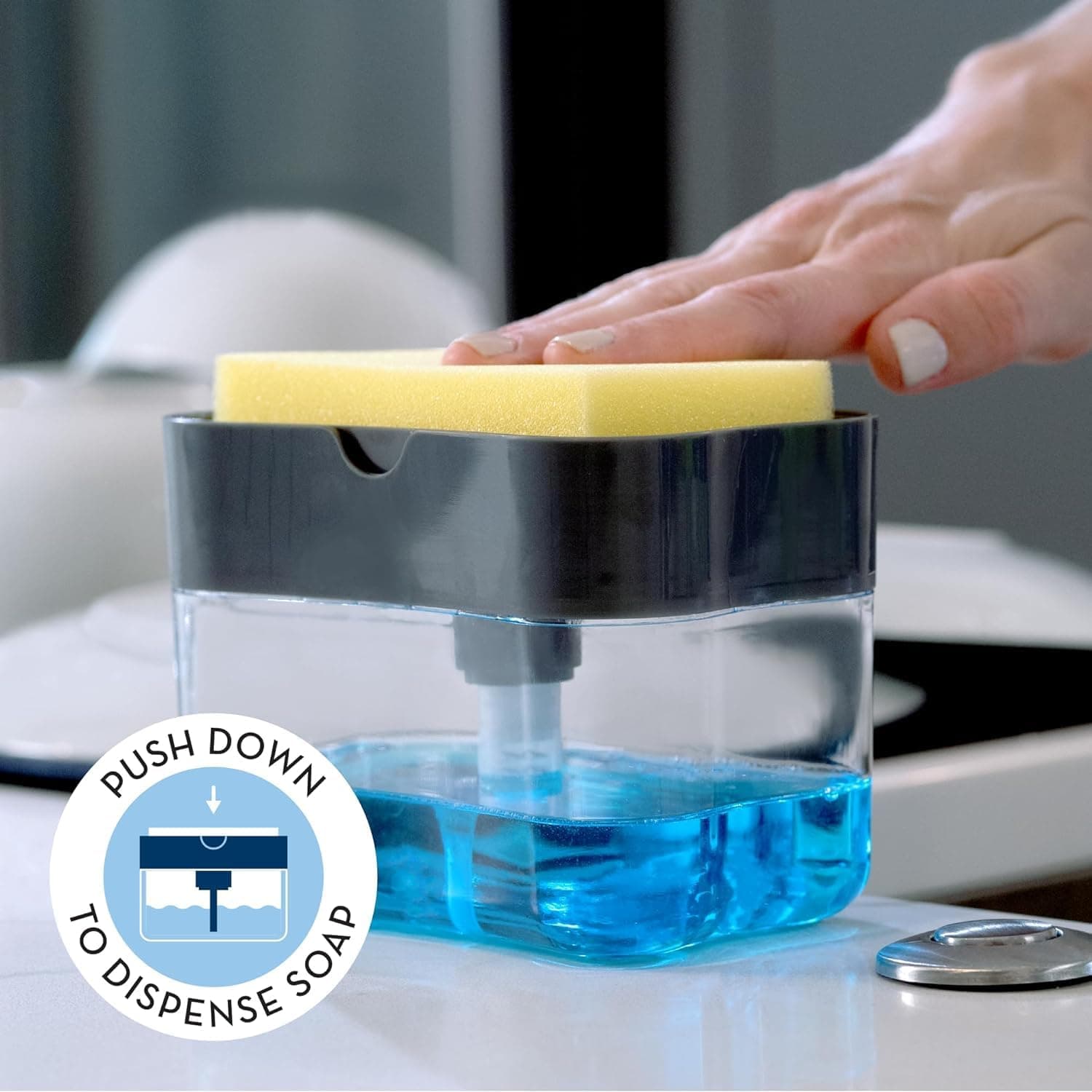 Chaaba 2 in 1 Soap Dispenser for Bathroom Accessories Dishwasher Liquid Holder Liquid Dispenser Pump 500 ML with Sponge Holder Kitchen Sink Accessories Items