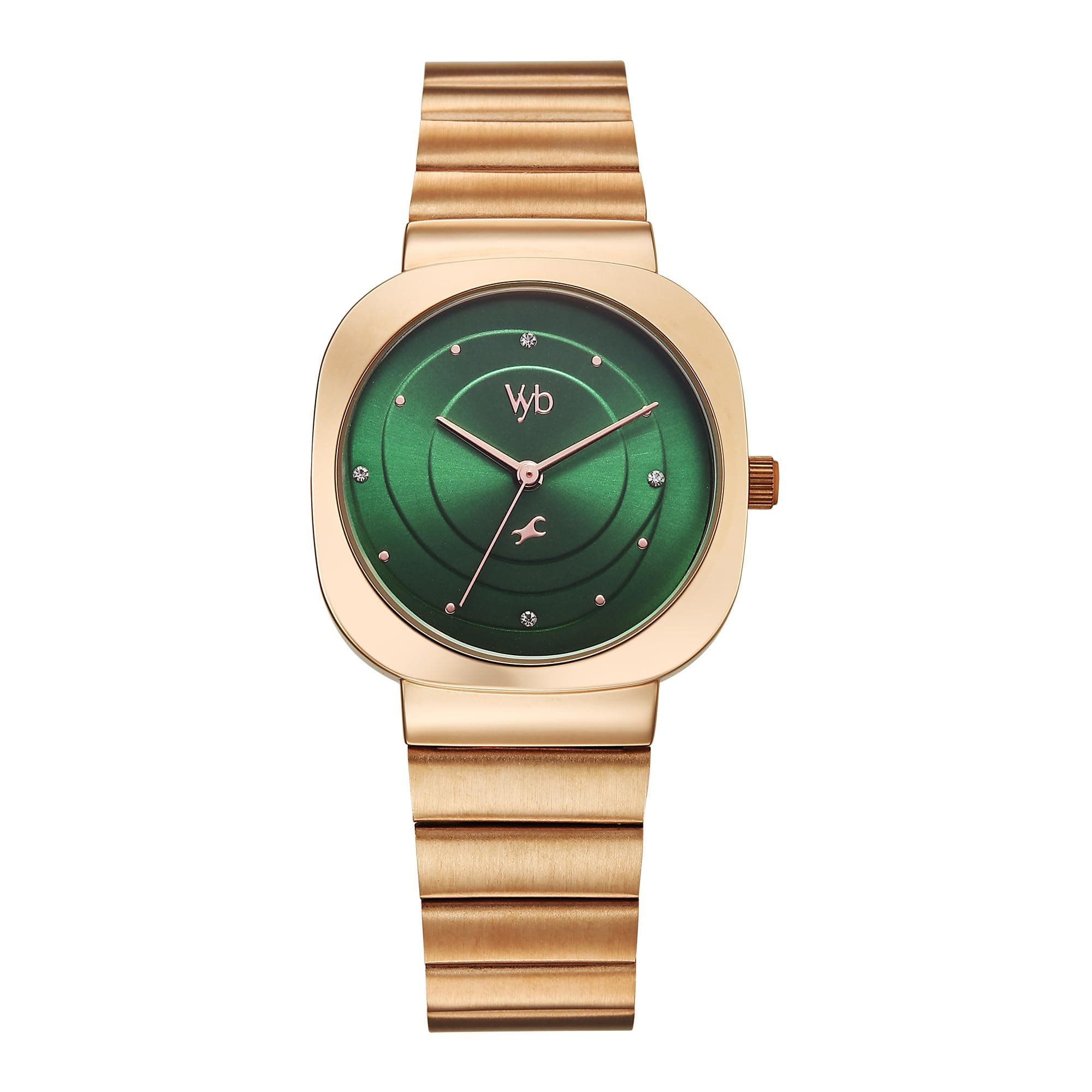 Fastrack Vyb Mirage Quartz Analog Emerald Green Dial Metal Strap Watch for Women