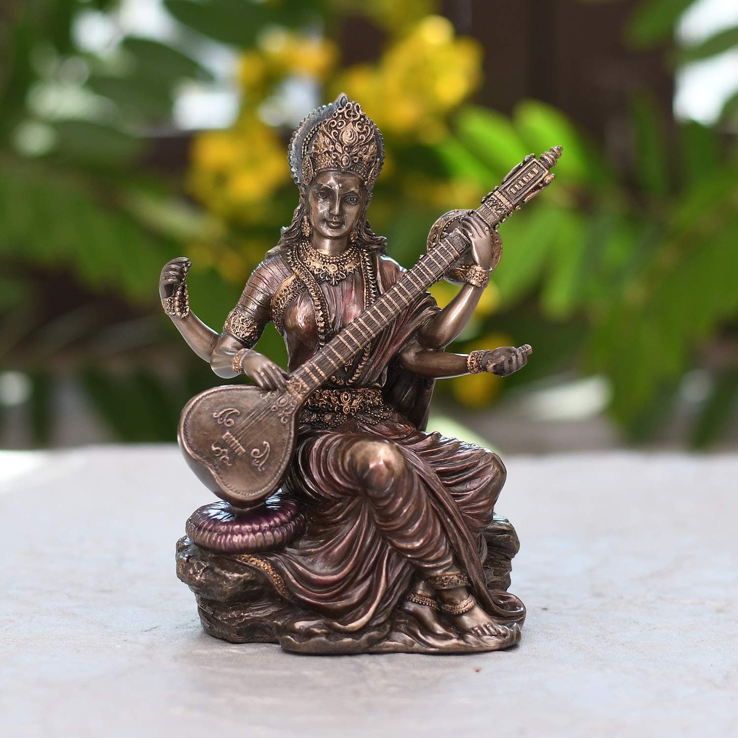 Collectible India Porcelain Saraswati Idol (13.2 cm x 10 cm x 14.4 cm, Bronze)