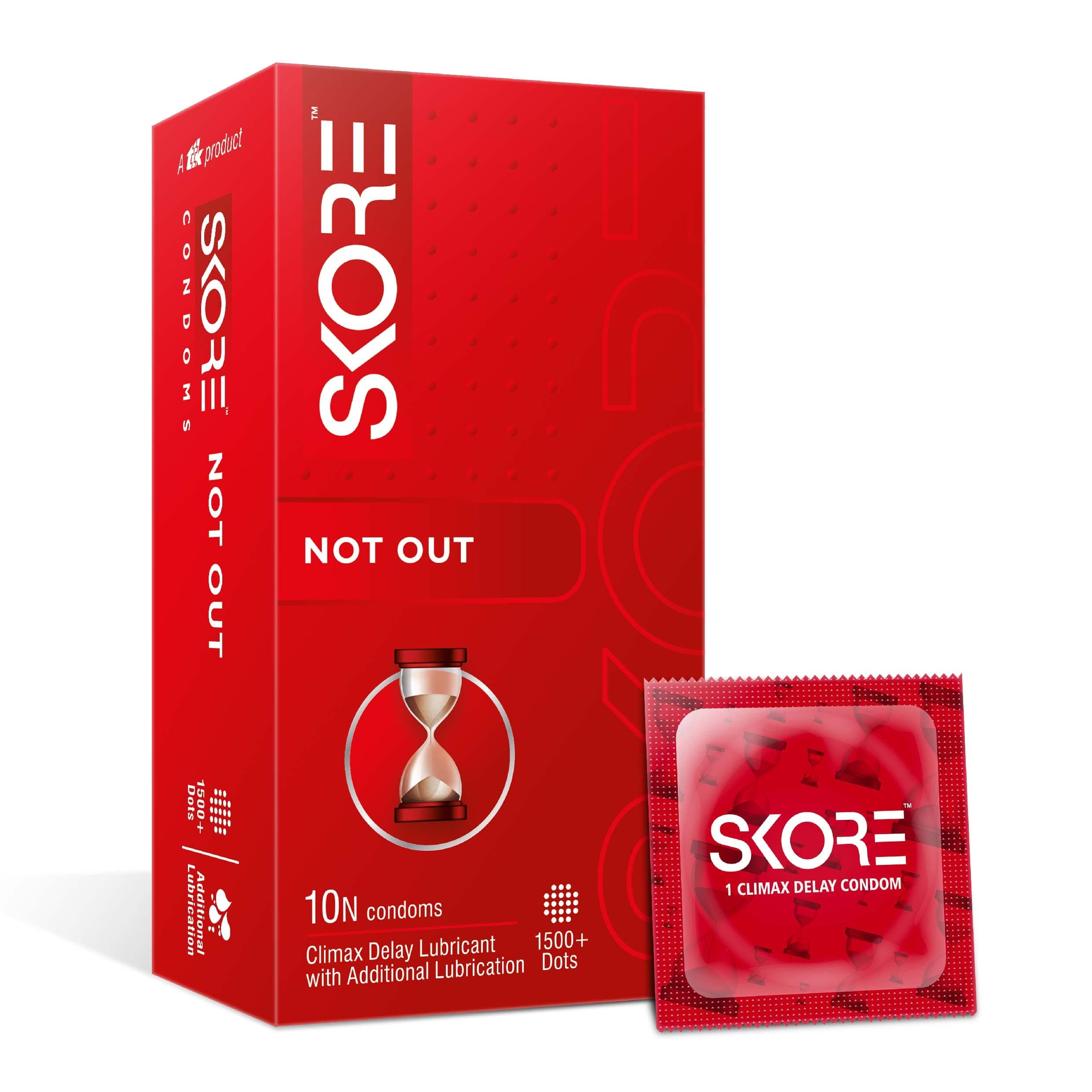 Skore Not Out Climax Delay with 1500+ Raised Dots Condoms (30 S)