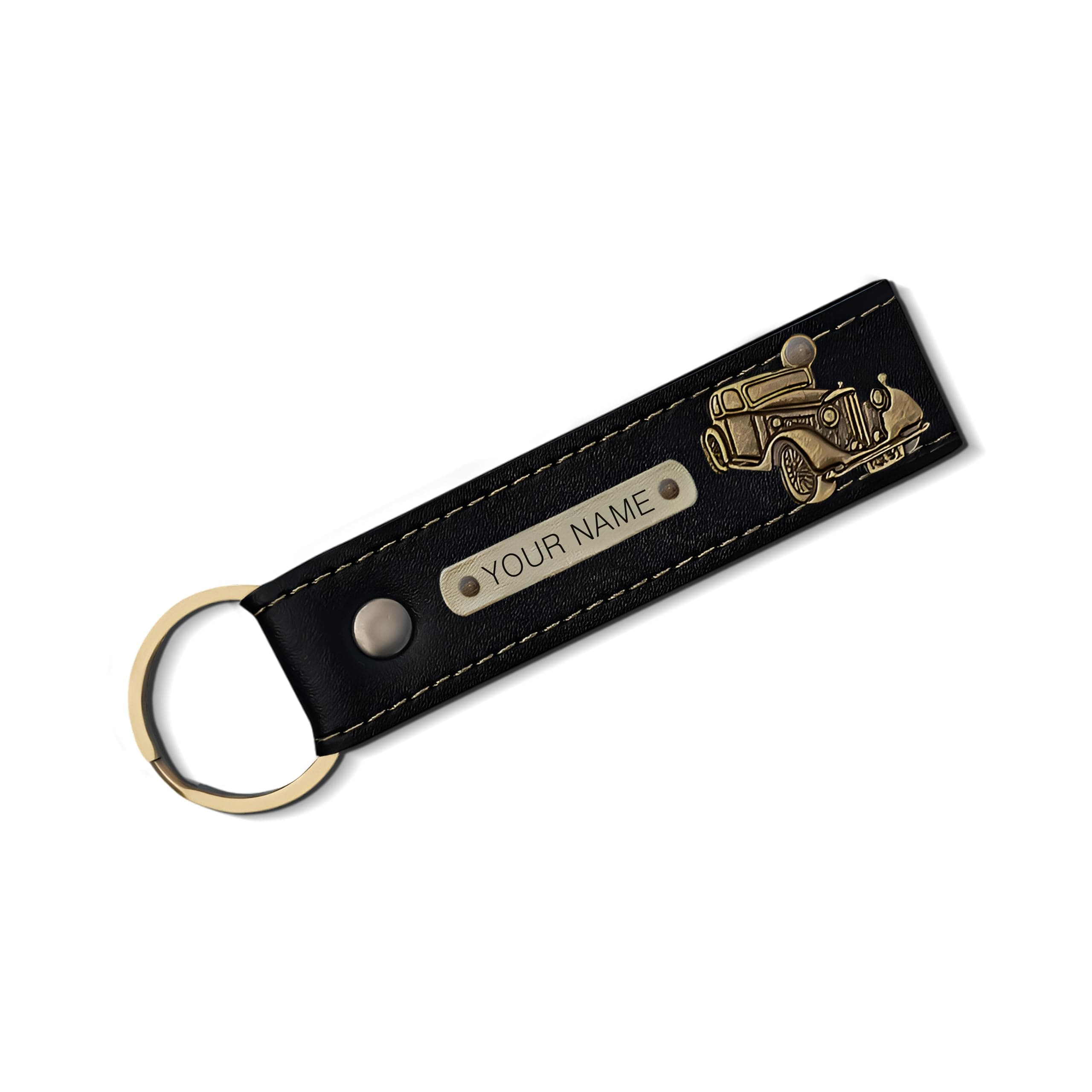 SAVRI Personalized Leather Keychain with Name & Charm on Keychain. Best gift for Girls and Boys, Suitable For Corporates, Ideal gift for rakhi, latest rakshabandhan gift for brother, sister. (Black)