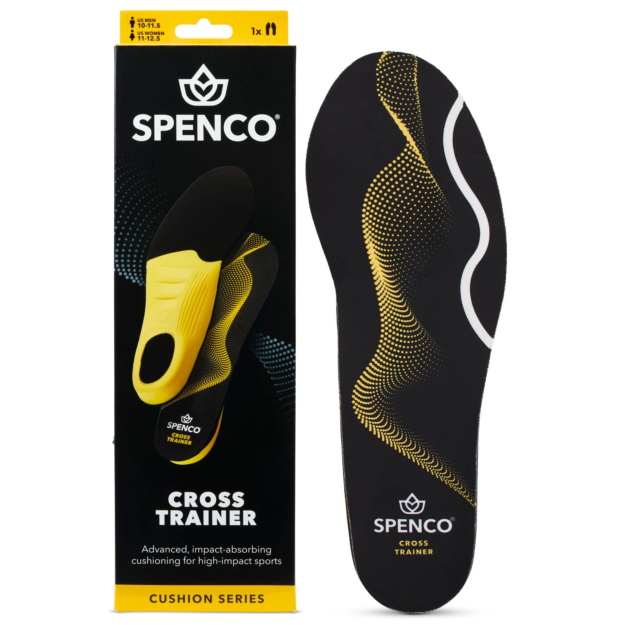 Spenco Polysorb Cross Trainer Athletic Cushioning Arch Support Shoe Insoles, Women's 11-12 / Men's 10-11