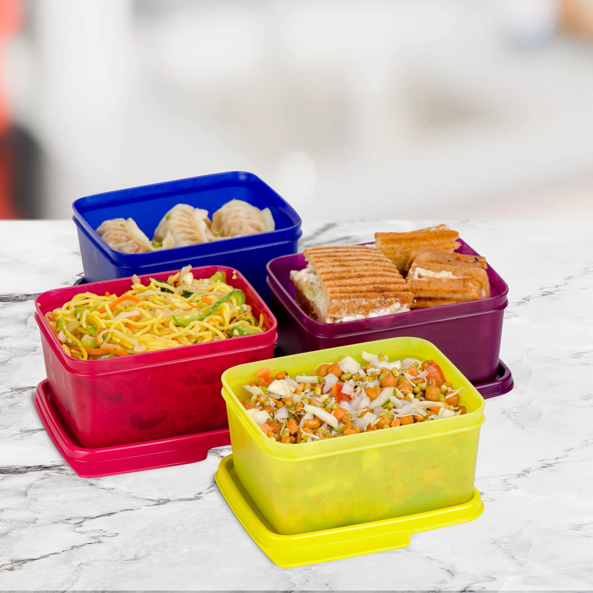 Tupperware . Plastic Container-500Ml, 4 Pieces, Multicolour,Multicolor