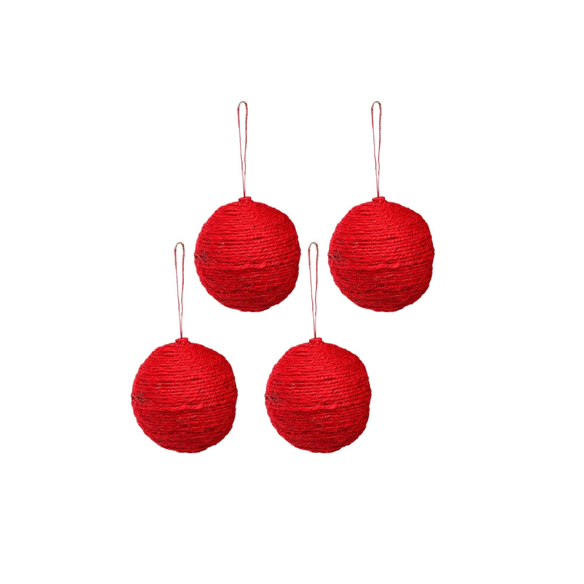 Little Birdie Handmade Christmas Ornaments - Jute Baubles, 50mm, Red, 4pc