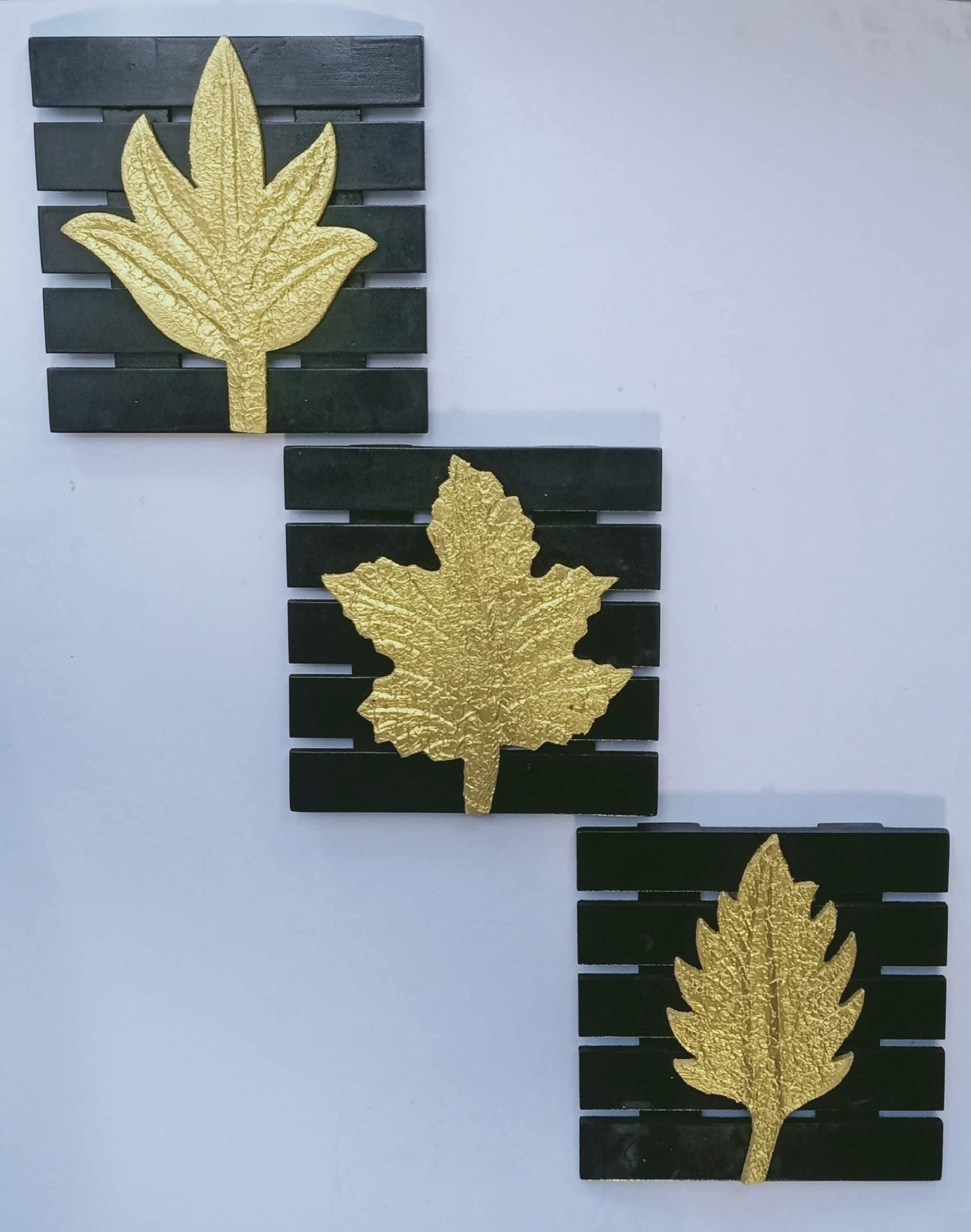 Collectible India Mapple leaf Wall Art Hanging Set for Home Decoration - Metal Wood Leaf Wall Hanging Maple Showpiece For Living Room Bedroom Indoor Outdoor Decor Set of 3 (Size 8 x 8 Inches)