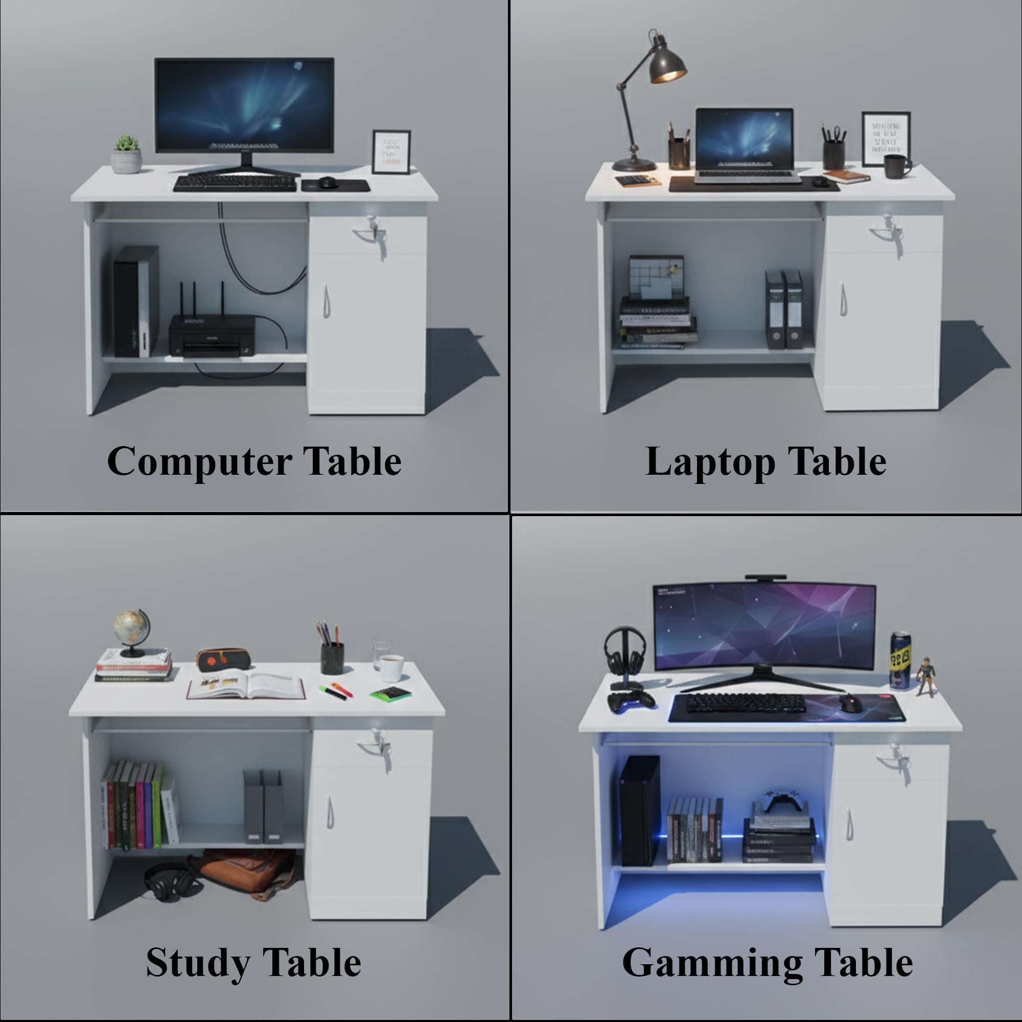 Nityam Computer Table for Home pc Storage Keyboard Tray with Drawer | Office Desk | Study Table for Home (Color-White)