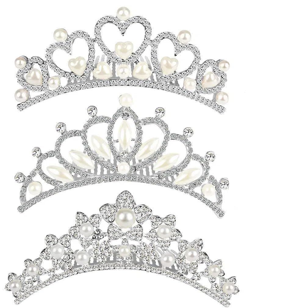 ANBALA ANBALA Baby Girls Rhinestone Crown Hair Comb, 3 Pack Sweet Crystal Tiara Crown Headbands Toddler Princess Hair Accessories for Flower Girls Baby Kids Bridesmaid