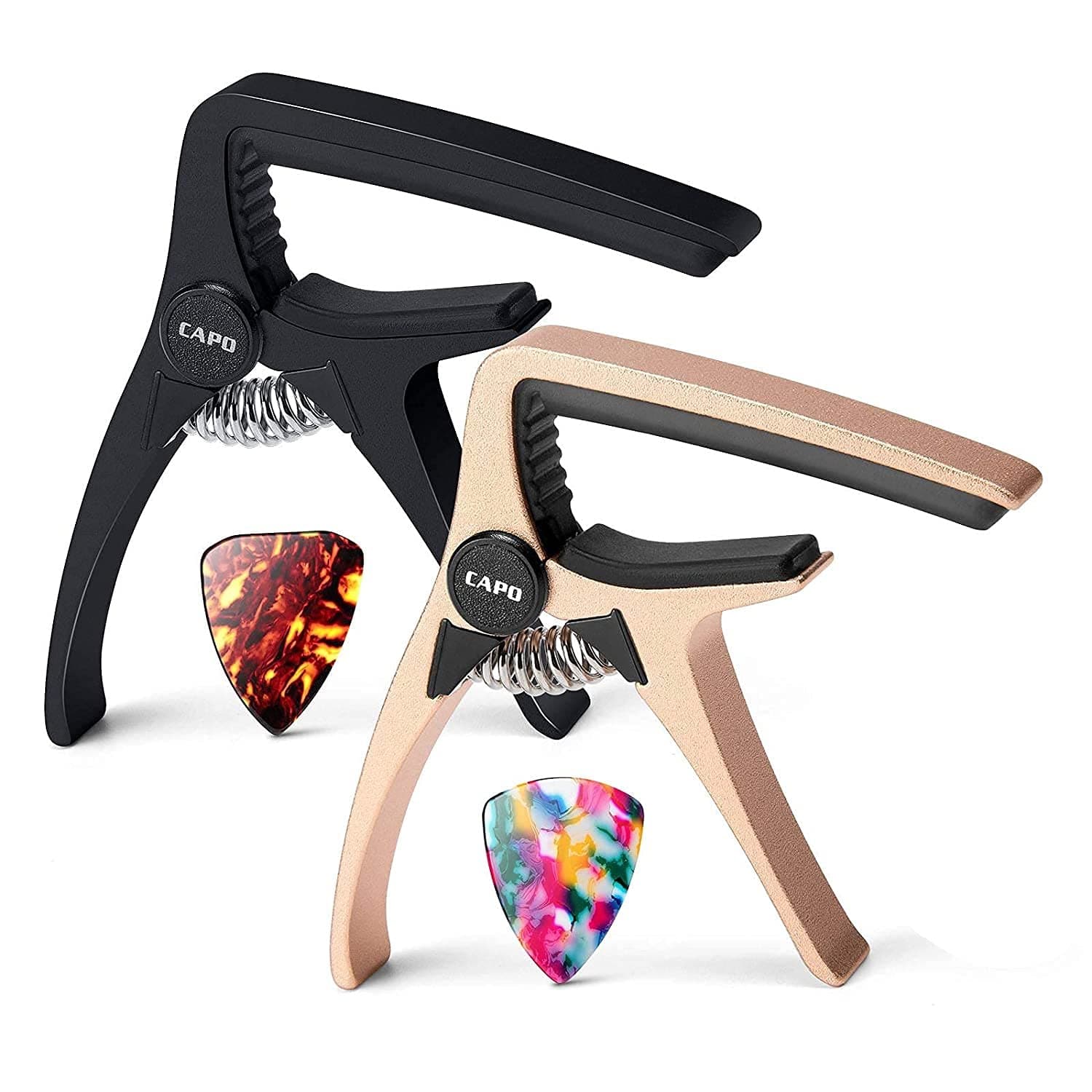 MUSTANG 2-in-1 Guitar Capo with Picks | Quick-Change Capos for Acoustic & Electric Guitars | High Quality Spring Action