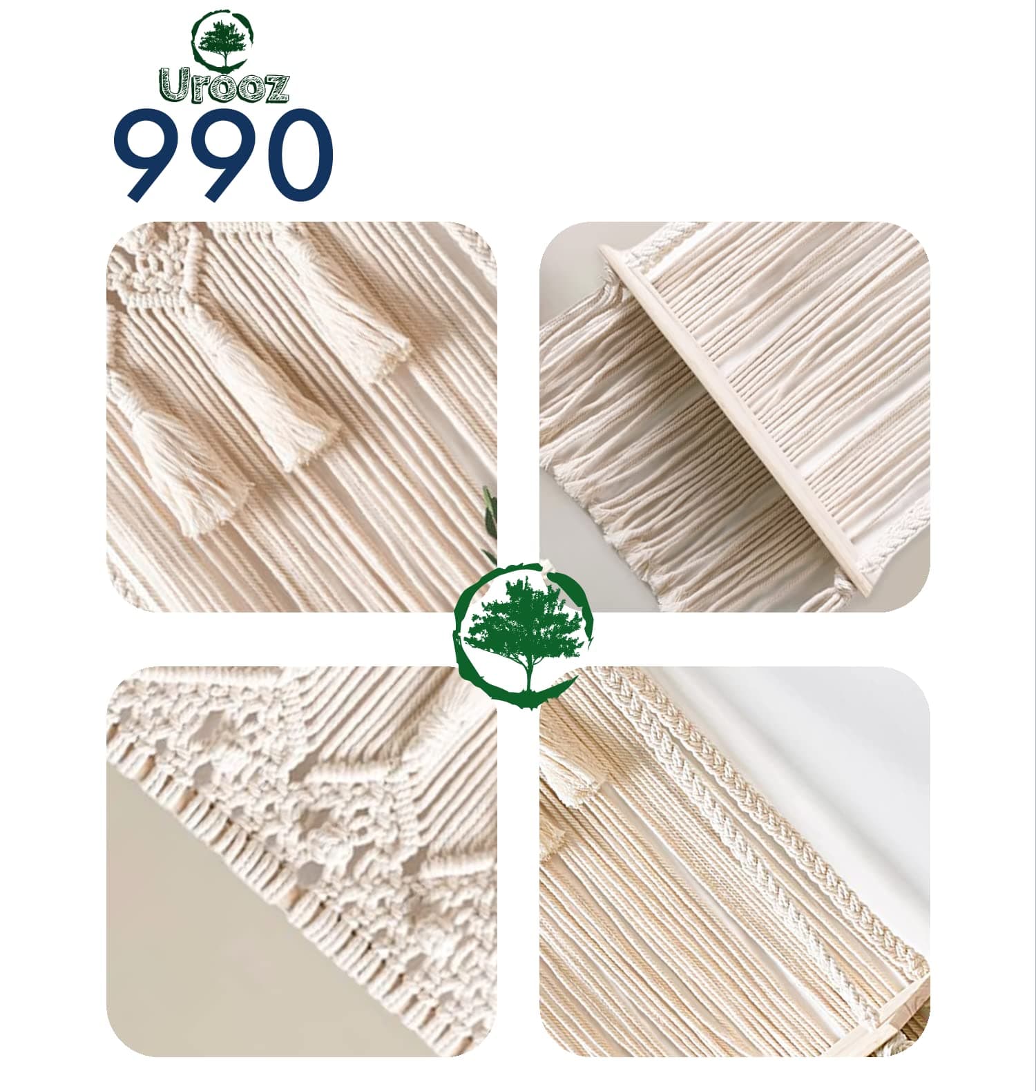 Urooz Macramé Wooden Wall Hanging Shelf |990| Modern Chic Woven Macrame Tapestries, Wall Art Home Decor for Apartment, Dorm, Bedroom, Living Room, Nursery, Party Decoration