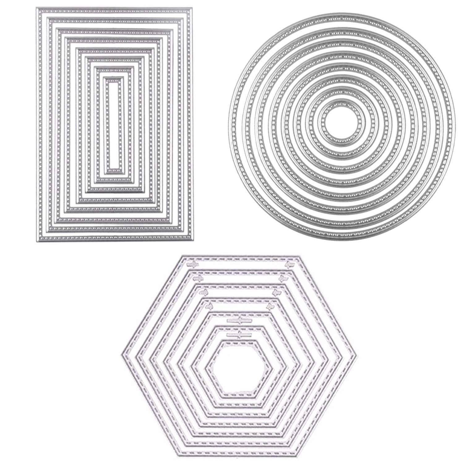 3 Sets Die Cuts Metal Cutting Dies Stencil,Sweetfamily 24 Pieces Nesting Dies for Card Making Scrapbooking Album Paper DIY Crafts?Rectangle,Circle & Hexagon?