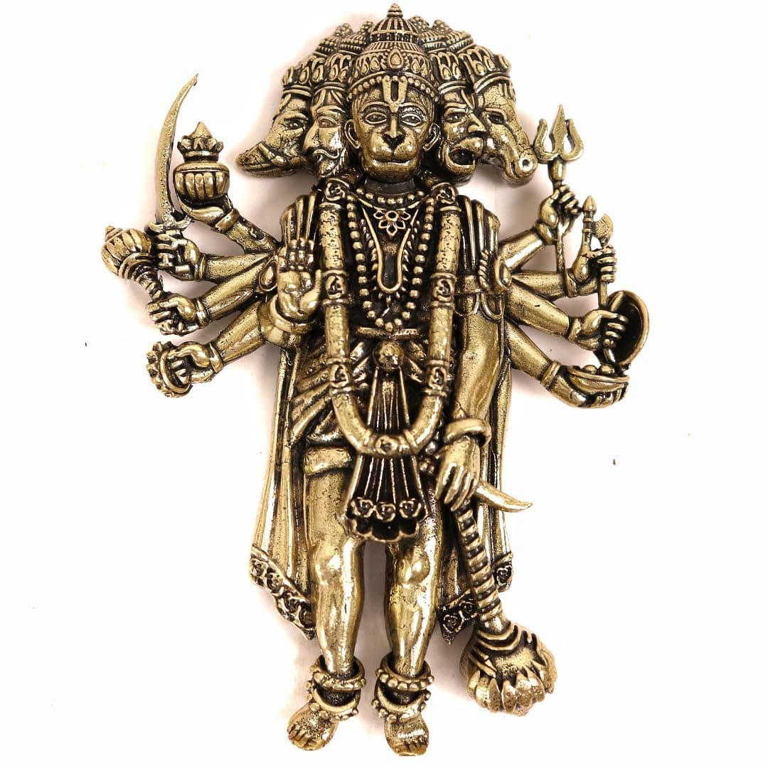 The Spiritual Living Brass Finecrafted Panchmukhi Hanuman for Door Entrance | 4 Inch | Idol - Murti | Wall Hanging | Statue | Wall Decor | Pital Panchmukhi Hanuman Murti |