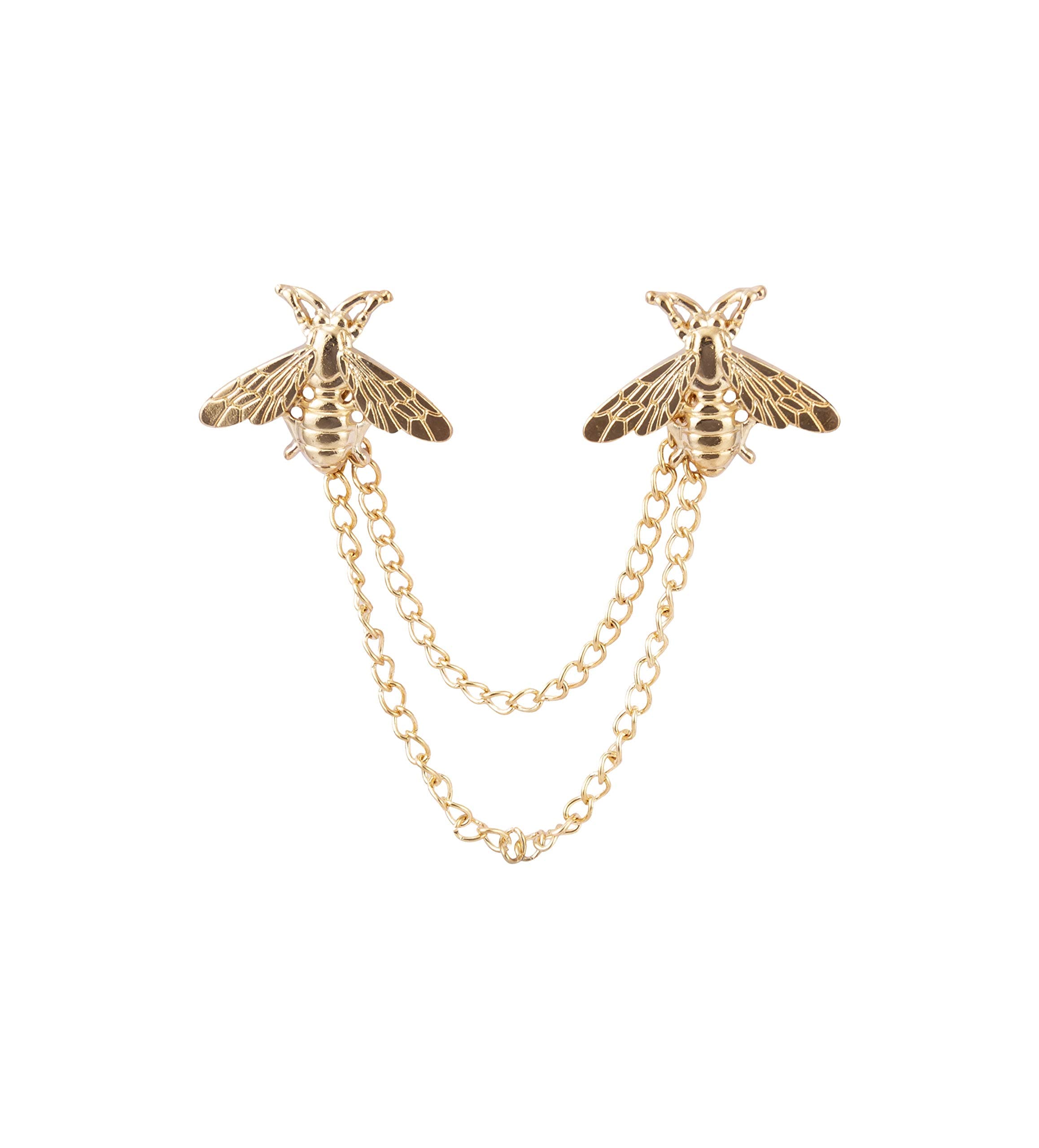 Knighthood Men's Golden Cute Bee with Hanging Chain Tassel Badge Suit Collar Brooch Lapel Pin