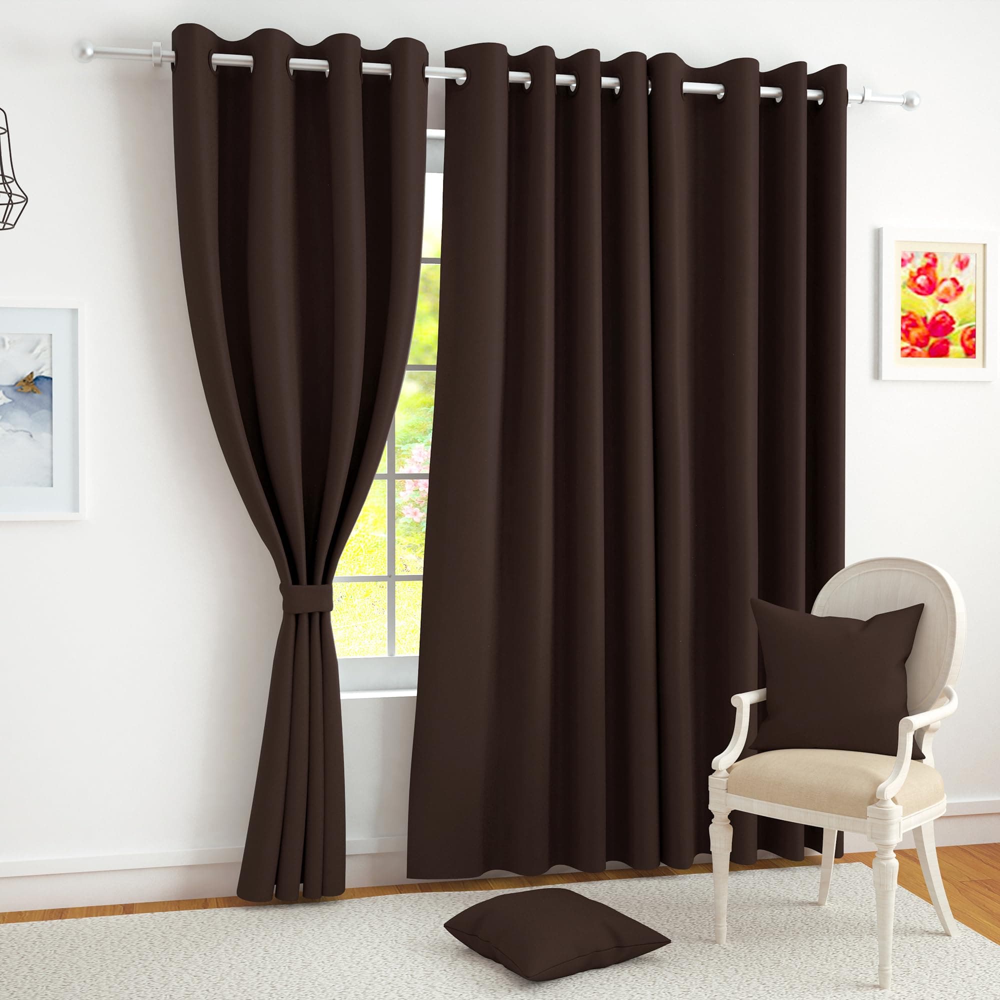 Story@Home 100% True Blackout Door Curtains 7 Feet Long Set of 1 | Solid Printed | Room Darkening Curtain | Thermal Insulated Curtains for Living Room | (116 x 215 cm, Dark Brown)