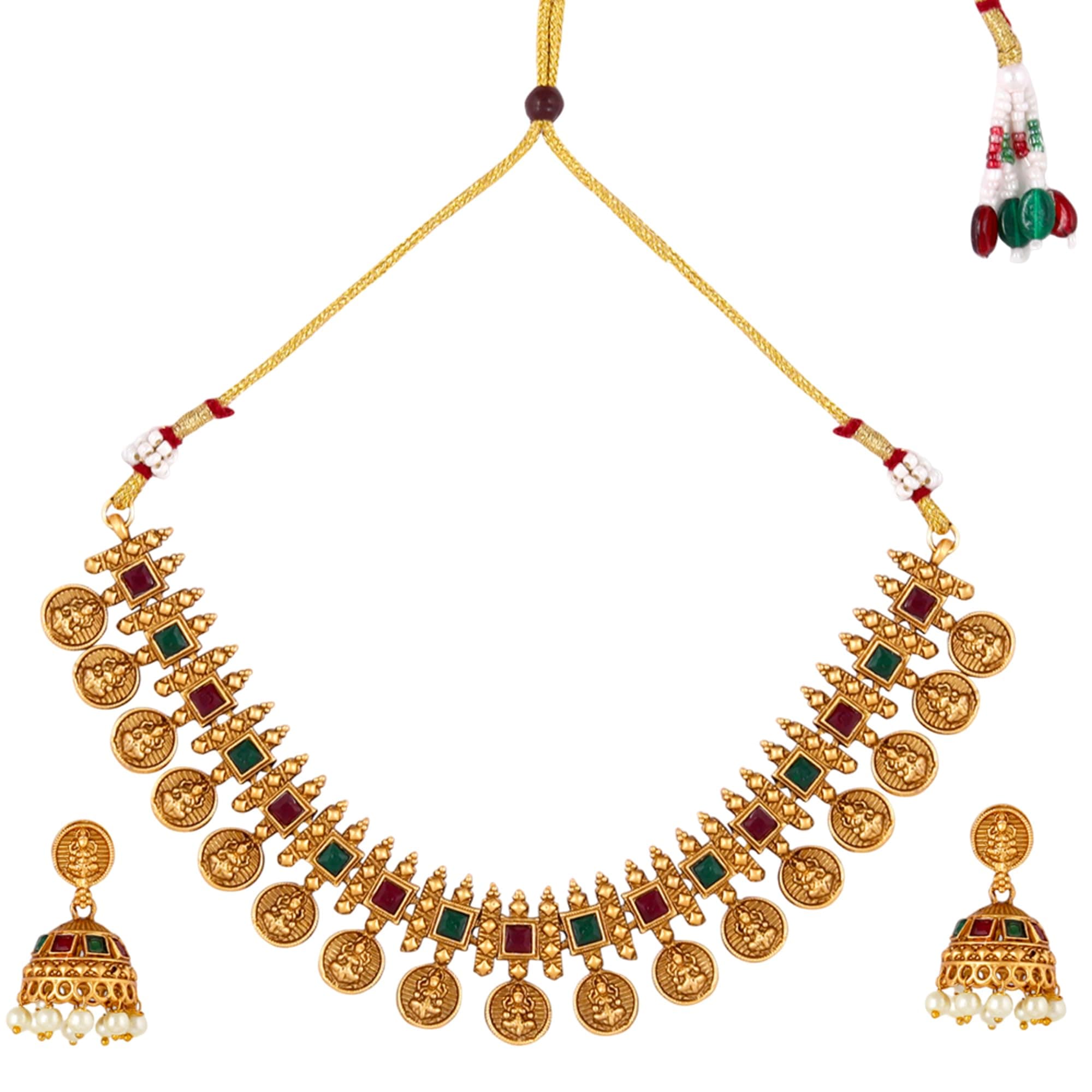 Fashion Frill Fashion Frill Traditional Gold Plated Necklace Set For Women | Pearls Jewellery Set For Women | Temple Jewellery Set For Womens Traditional