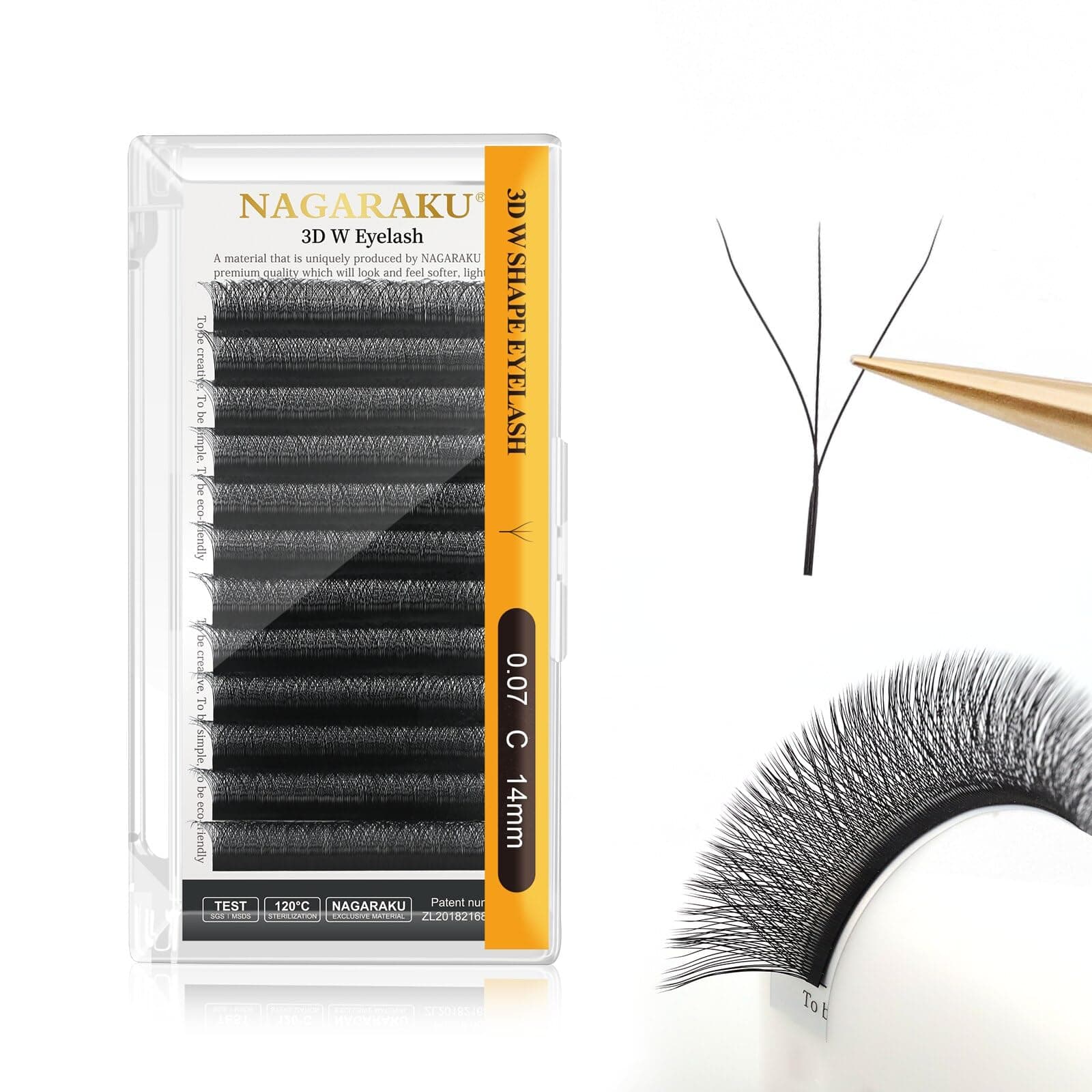 NAGARAKU W Eyelash Extension 3D Volume Premade Fan 0.07mm C curl 14mm from BELLE GAGA Matte Black Cluster Easy Fanning yy Eye Lashes