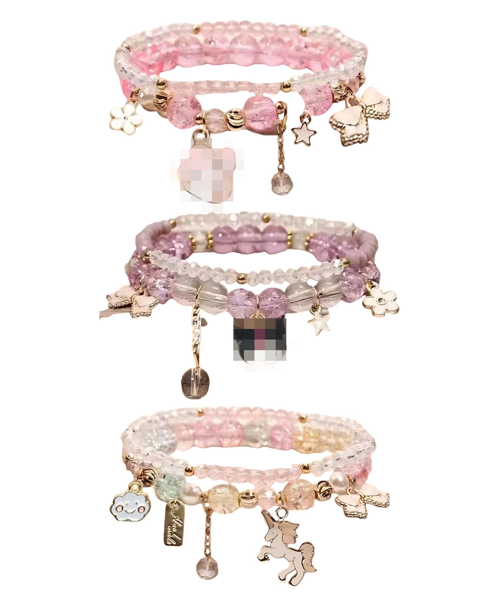 Fianoeir 3 Pcs Kids Bracelets for Girls, Cute Crystal Beaded Bracelets for Girls, Stylish Stretchable Bracelets for Girls, Ideal for Birthday Gifts, Friendship Day, Party Accessories