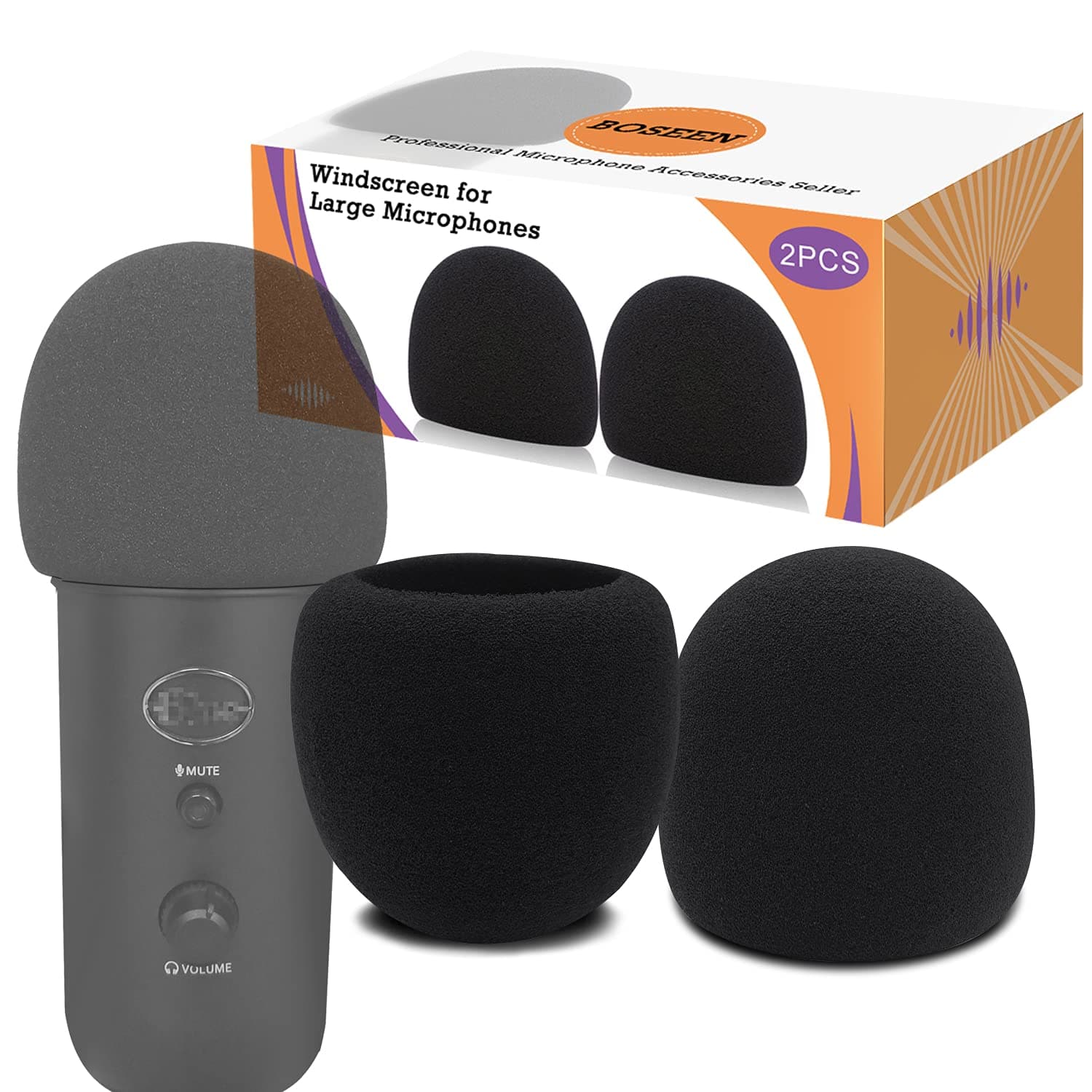 Blue Yeti Cover Foam Windscreen - Professional Pop Filter for 2.5 Inch Diameter Microphones Sponge Mic Cover 2Pcs