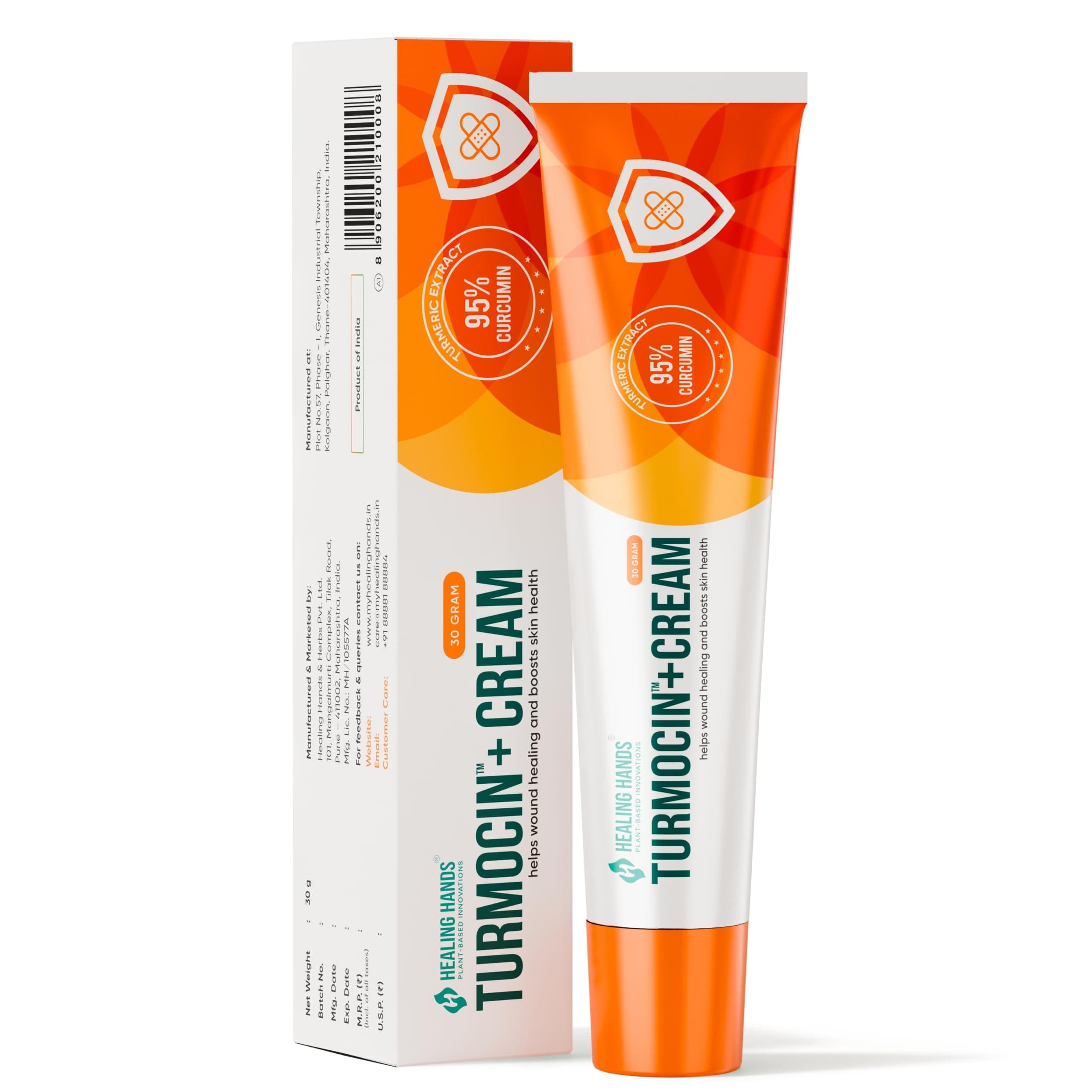 Healing Hands Turmocin Plus Cream, 95% Curcumin Turmeric Herbal Antioxidant Cream for Wound Healing, Skin Repair & Inflammation Relief – 30 g