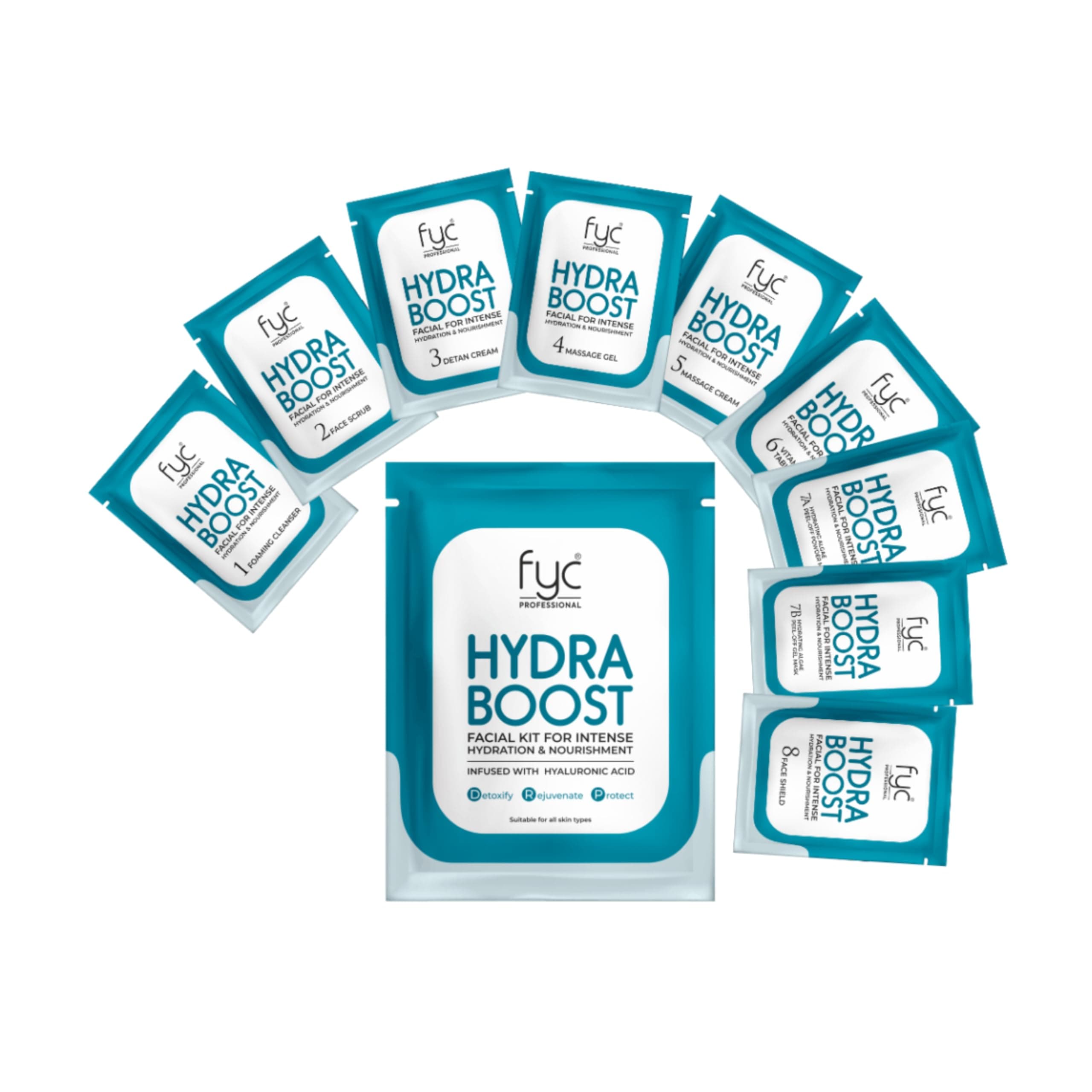 FYC PROFESSIONAL HydraBoost Facial Kit, 8 Step Treatment with Hyaluronic Acid, 185g
