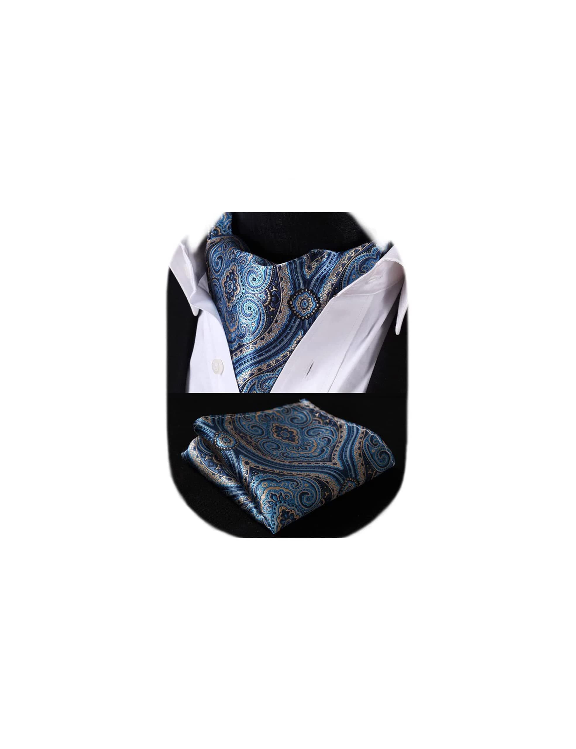 HISDERN Men's Ascot Paisley Floral Jacquard Woven Gift Cravat Tie and Pocket Square Set
