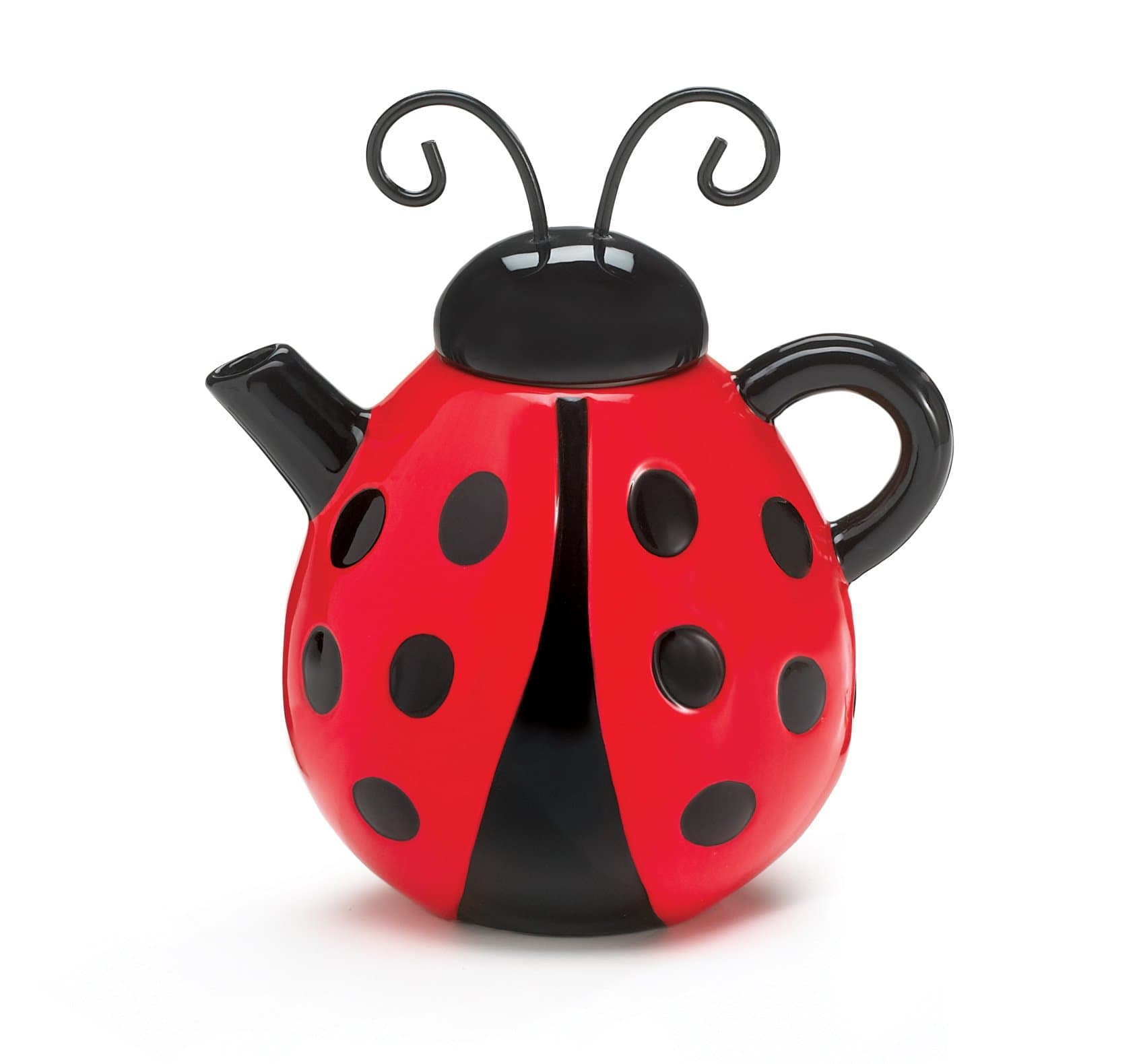 Burton Lucky Ladybug Shaped Ceramic Teapot, 19 oz, Red