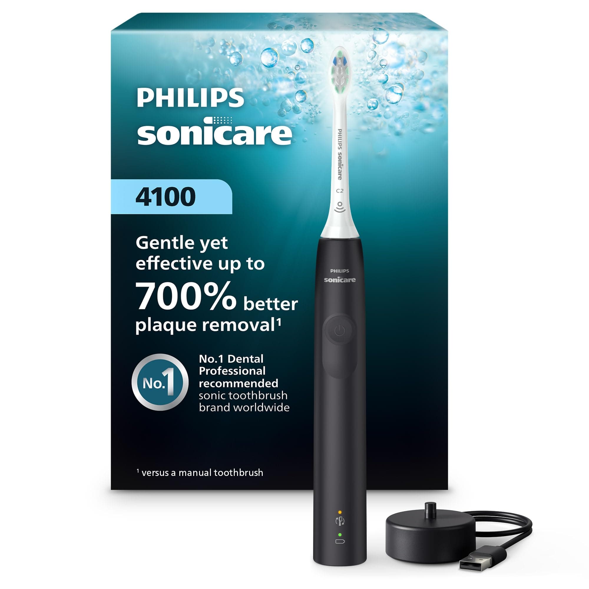 Philips Sonicare - 4100 Electric Toothbrush, Rechargeable Electric Toothbrush With Pressure Sensor, Black Hx3681/24 - Adult, 244.944 Gram