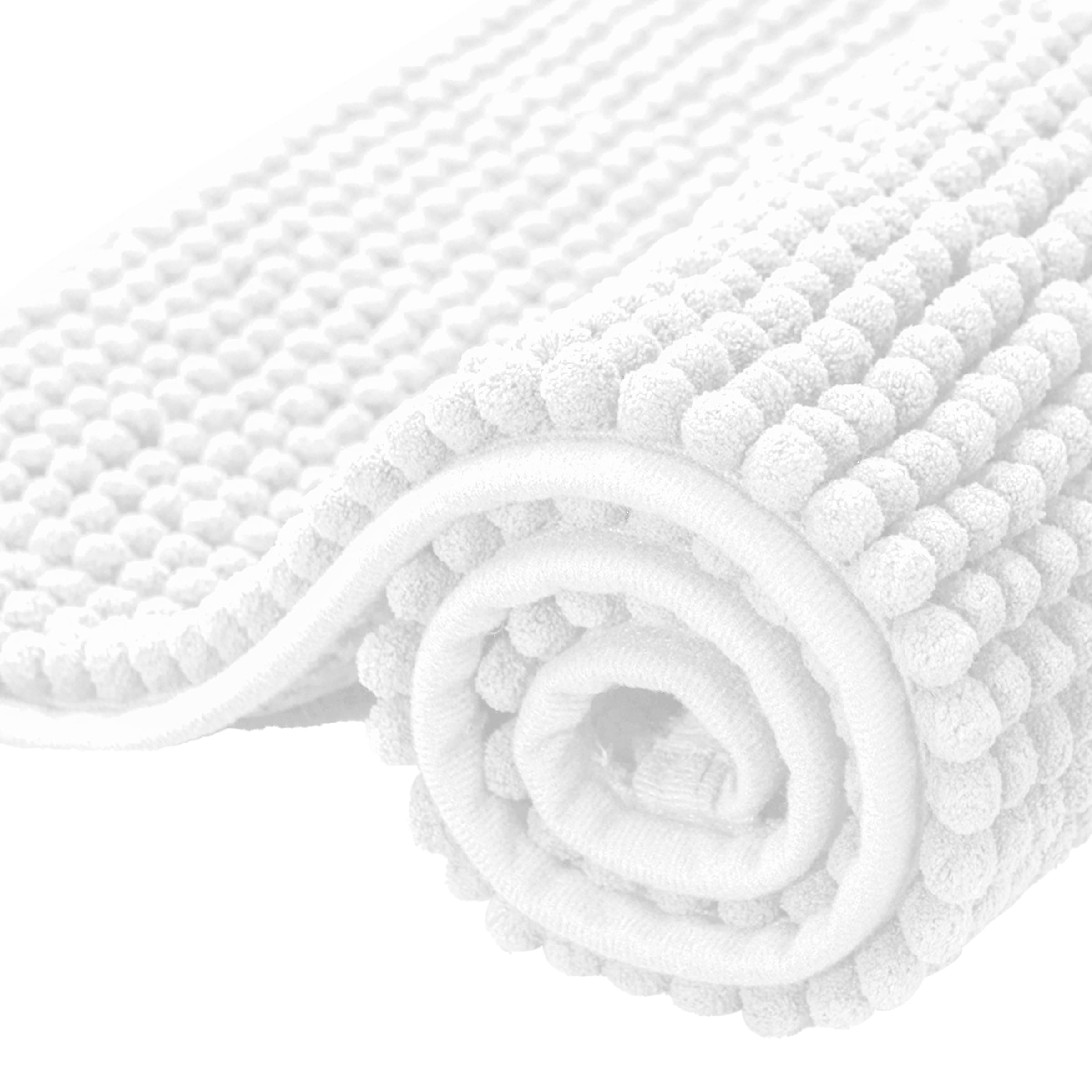 subrtex Bathroom Rugs Chenille Soft Short Plush Bath Mat Non-Slip Water Absorbent Shower Mat Quick Dry Machine Washable(White,16" x 24")