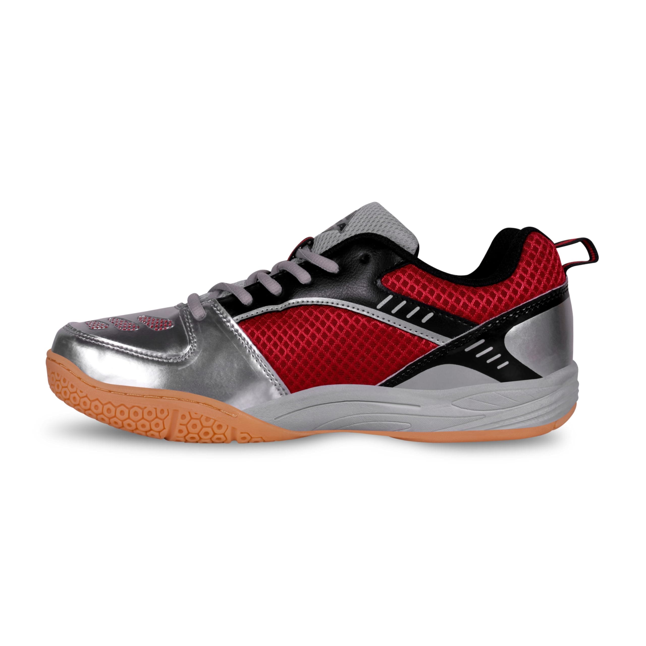 Nivia Appeal Badminton Shoes for Mens|Non-Marking Round Sole with Breathable mesh with PU Coated Synthetic Upper for Sports, Badminton, Volleyball, Squash, Table Tennis (Red/Silver) UK-5