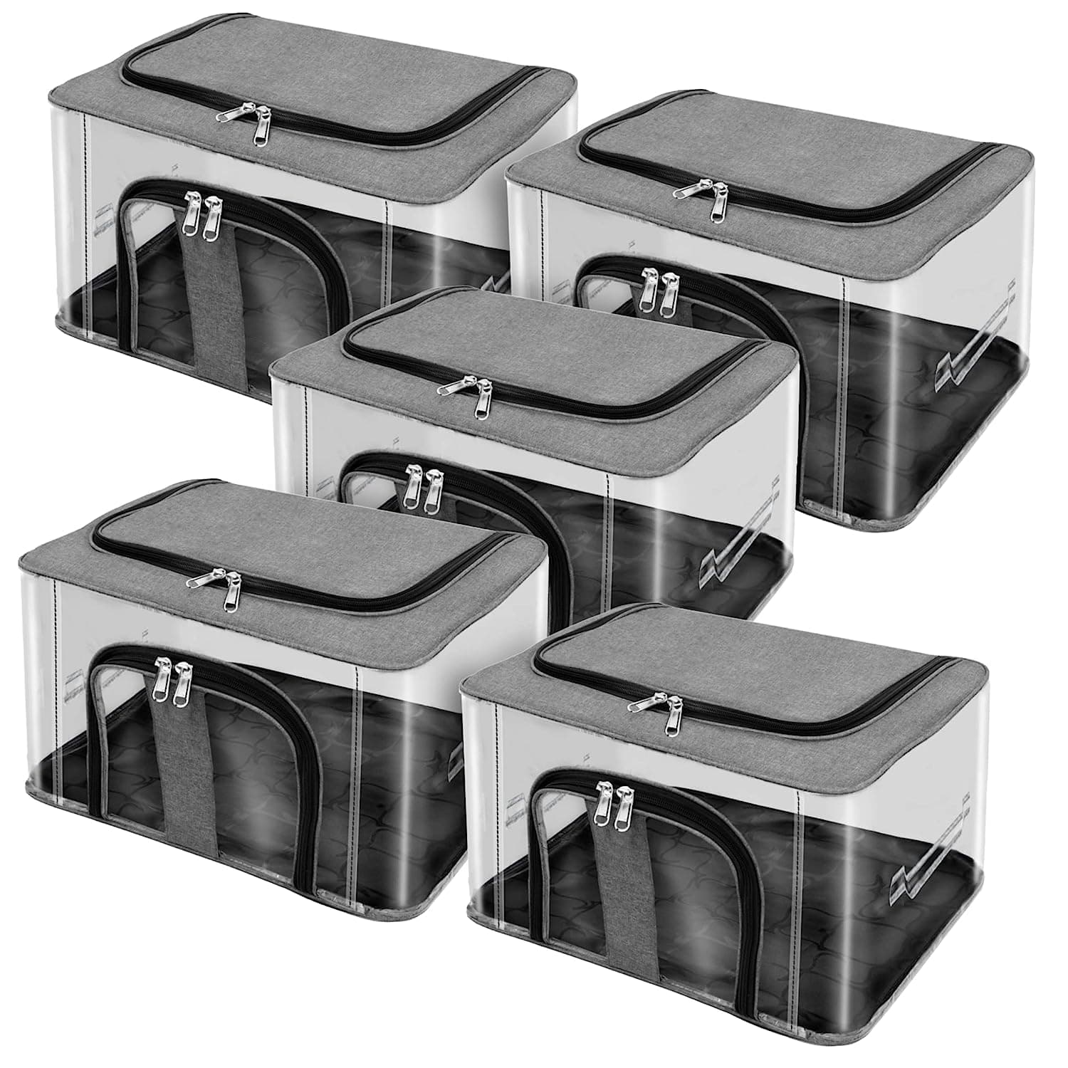 RYLAN 5 Pack Nylon 33 L PVC Transparent Moisture Proof Storage box for Clothes Under Bed Closet Wardrobe Organizer Bag for Clothes with Carry Handle (Grey, 44 x 31 x 24 cm)