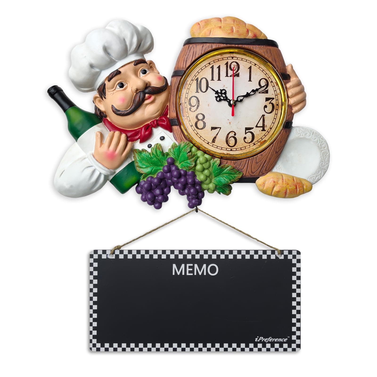 iAngeTou iPreference Silent Wall Clock with Rewritable Chalkboard - 2 in 1 Kitchen Chef Decor, 16 Inch Large Display for Home Office Restaurant Bar Cafe, Battery Operated