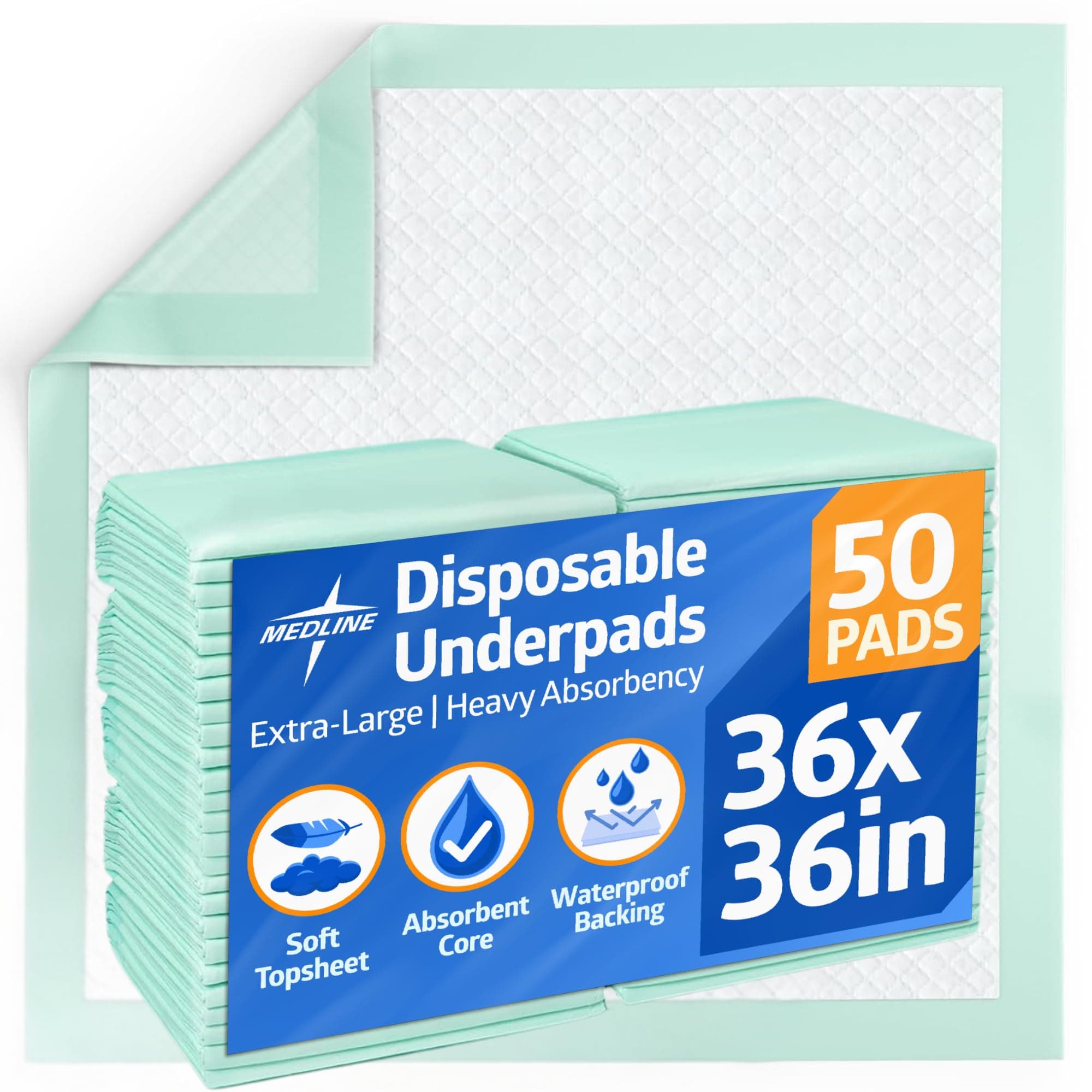 Medline Heavy Absorbency 36" X 36" Quilted Fluff And Polymer Disposable Underpads, 50 Per Case, Great Protection For Beds, Furniture, Surfaces