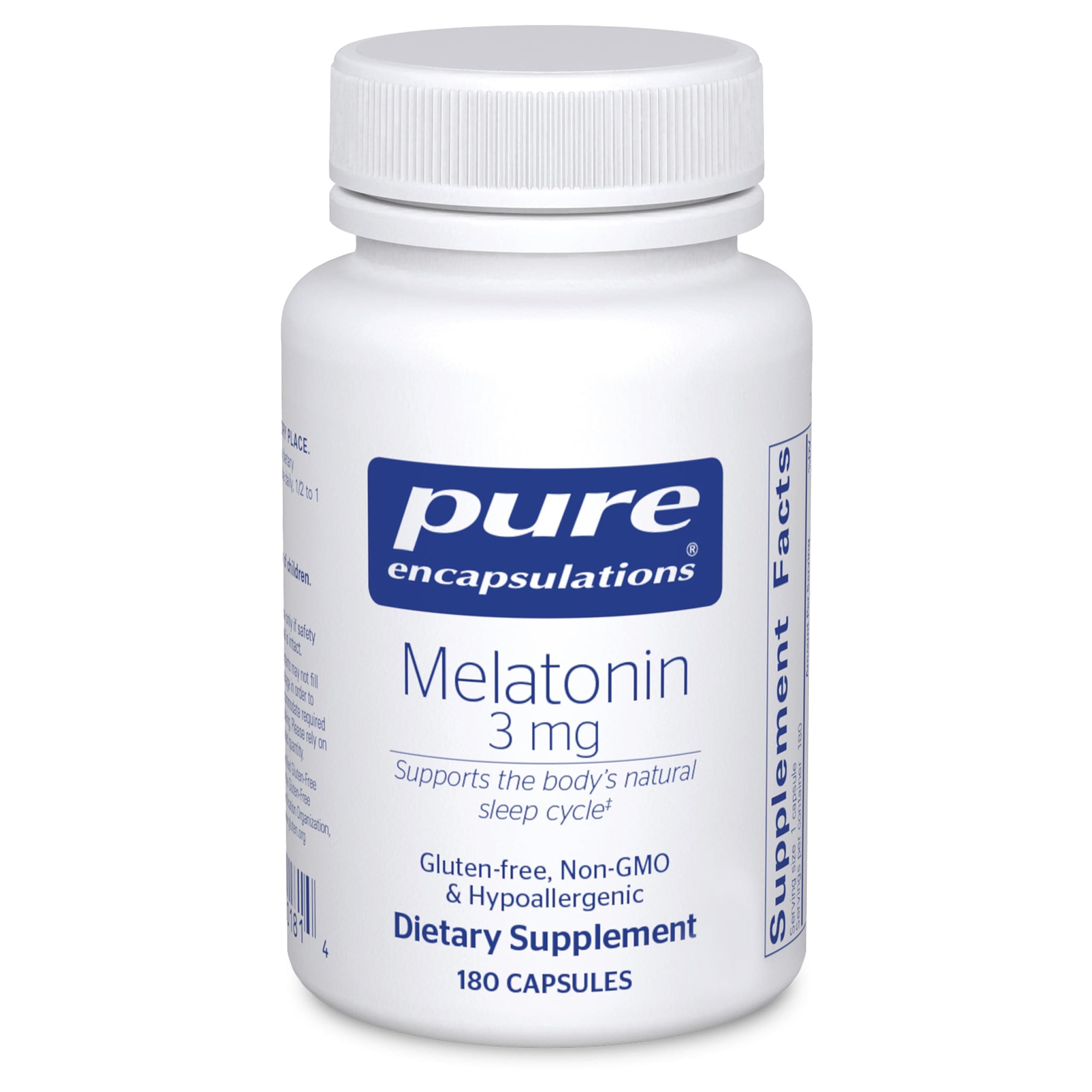 Pure Encapsulations - Melatonin 3 mg - Hypoallergenic Supplement Supports The Body's Natural Sleep Cycle - 180 Capsules