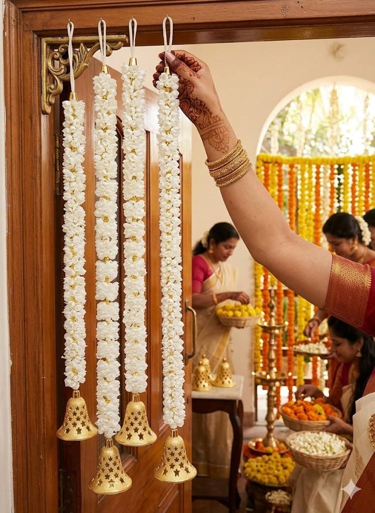 Handmade Artificial Decorative Mogra Bell Fluffy Garland, Size 2 Feet Used for Home/Office,Festival Navratri, Durga Pooa Christsmas Diwali Decoration |
