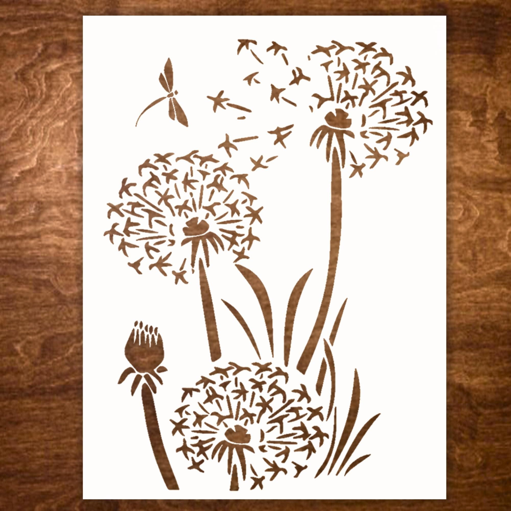 Large Dandelion Stencil for Painting on Wood, Canvas, Paper, Fabric, Walls and Furniture - 12x10 Inches - Flower Stencil - Reusable DIY Art and Craft Stencils - Flower Stencil