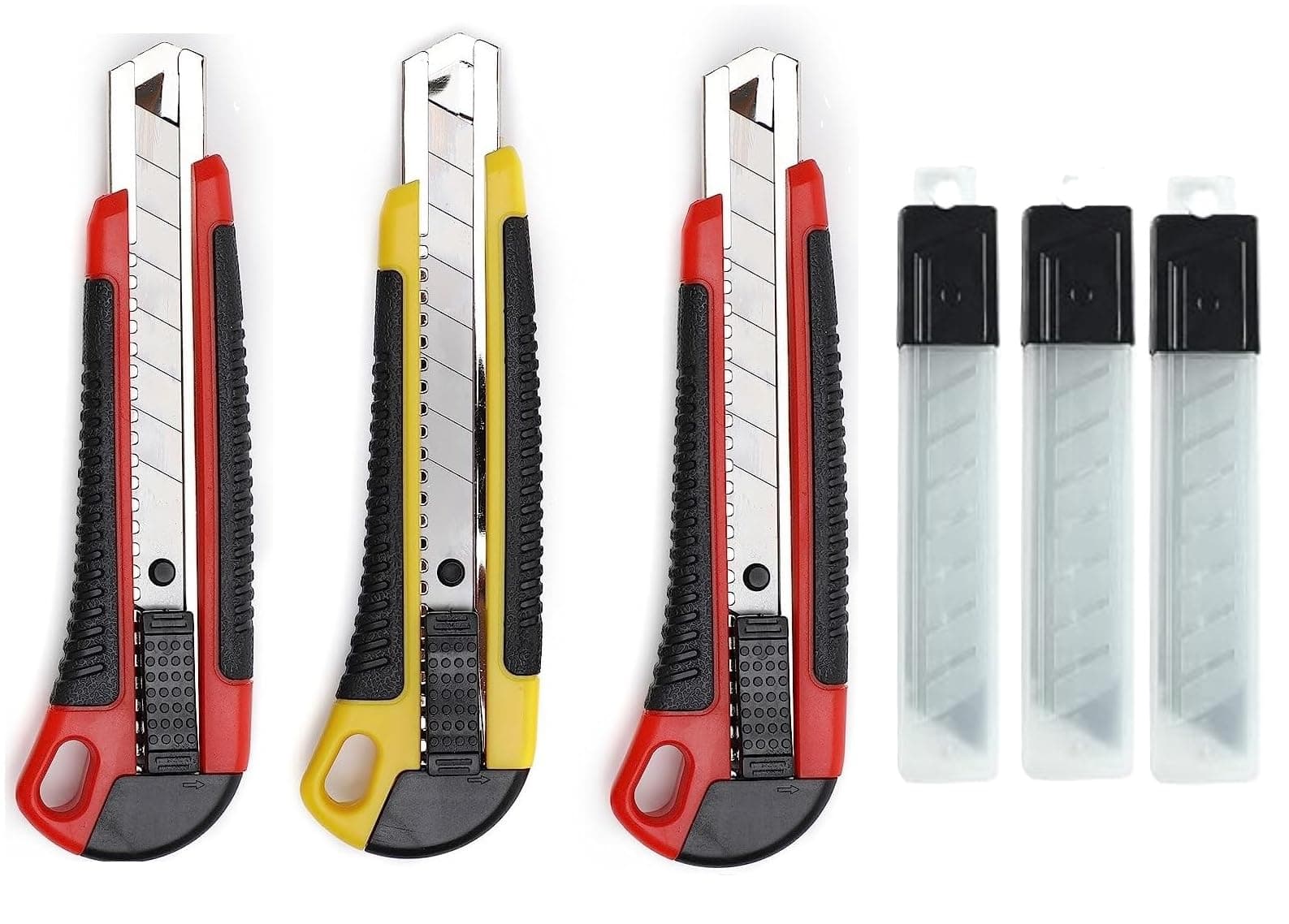 Worison 3pc18mm Heavy Duty Cutter Set with 30 Replacement Blades – Retractable, Compact Design for Extended Use in Office, Home, Crafting Etc