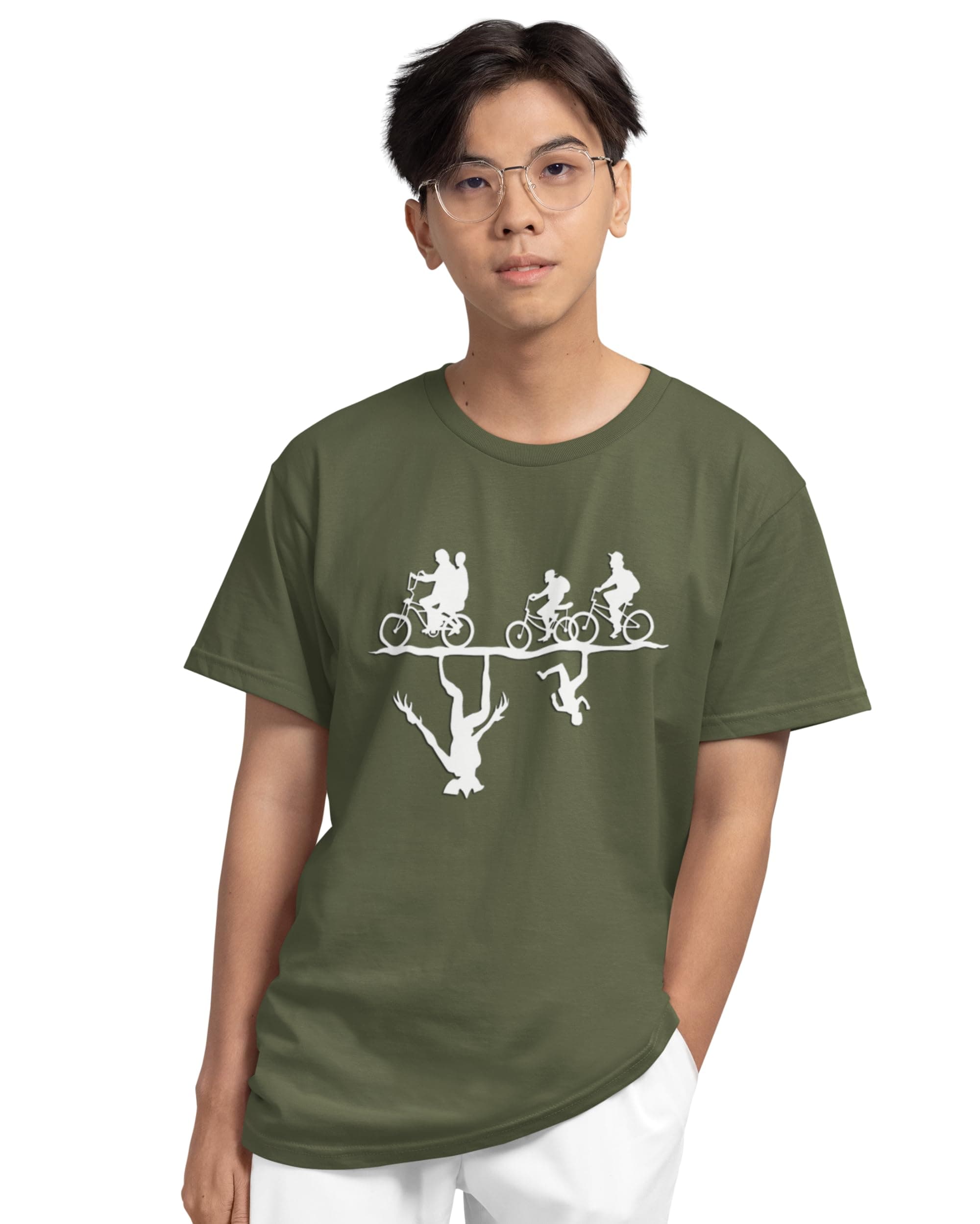 AWBlack Graphic TV Show Creative Cast Unleash The Upside Down - Premium Black T-Shirt, Regular Fit Plus Size, 100% Cotton, 180 GSM (in, Alpha, 5XL, Regular, Olive Green)