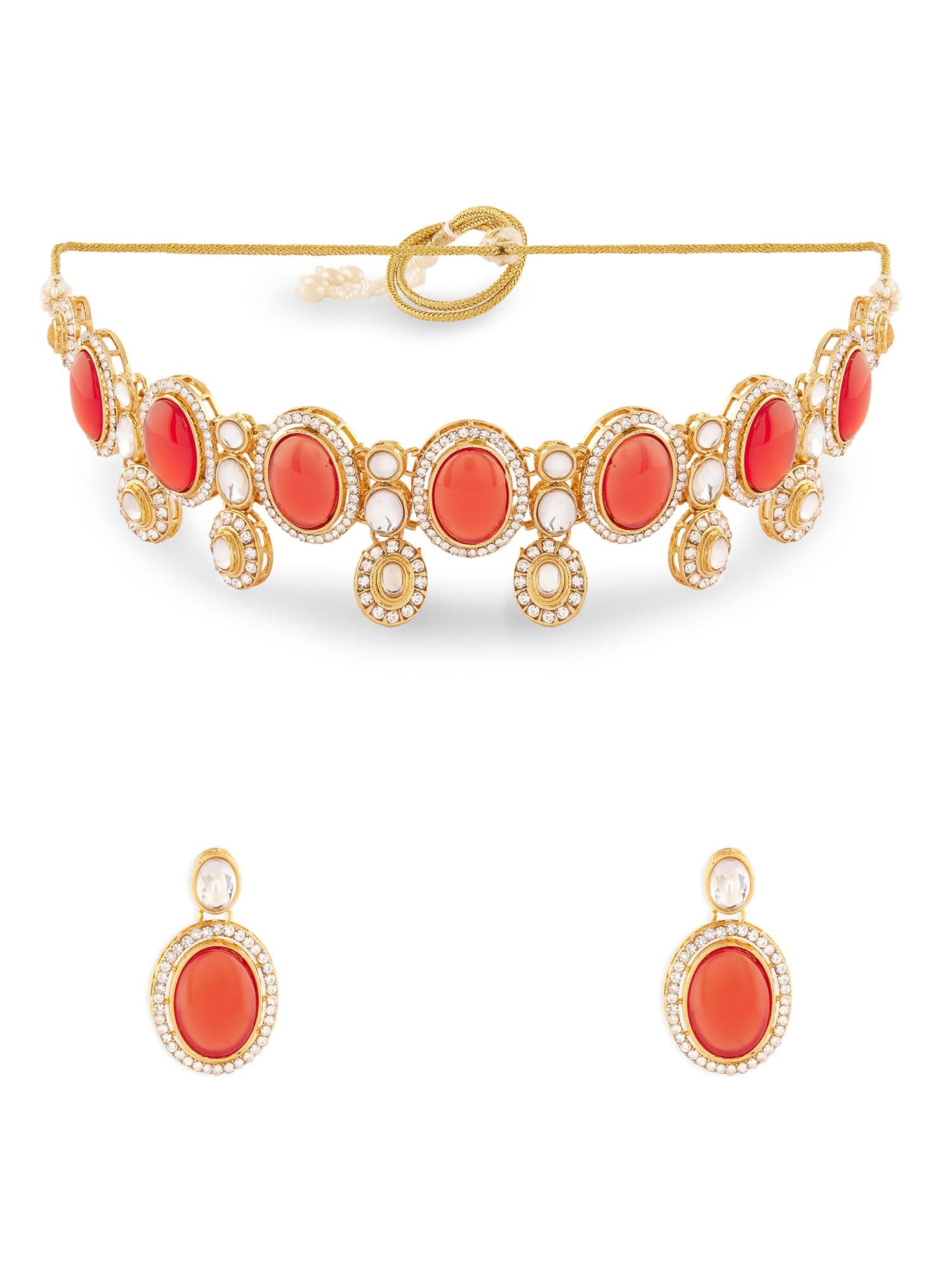ZAVERI PEARLS Orange Stones Austrian Diamonds Embellished Choker Necklace & Earring Set For Women-ZPFK18074
