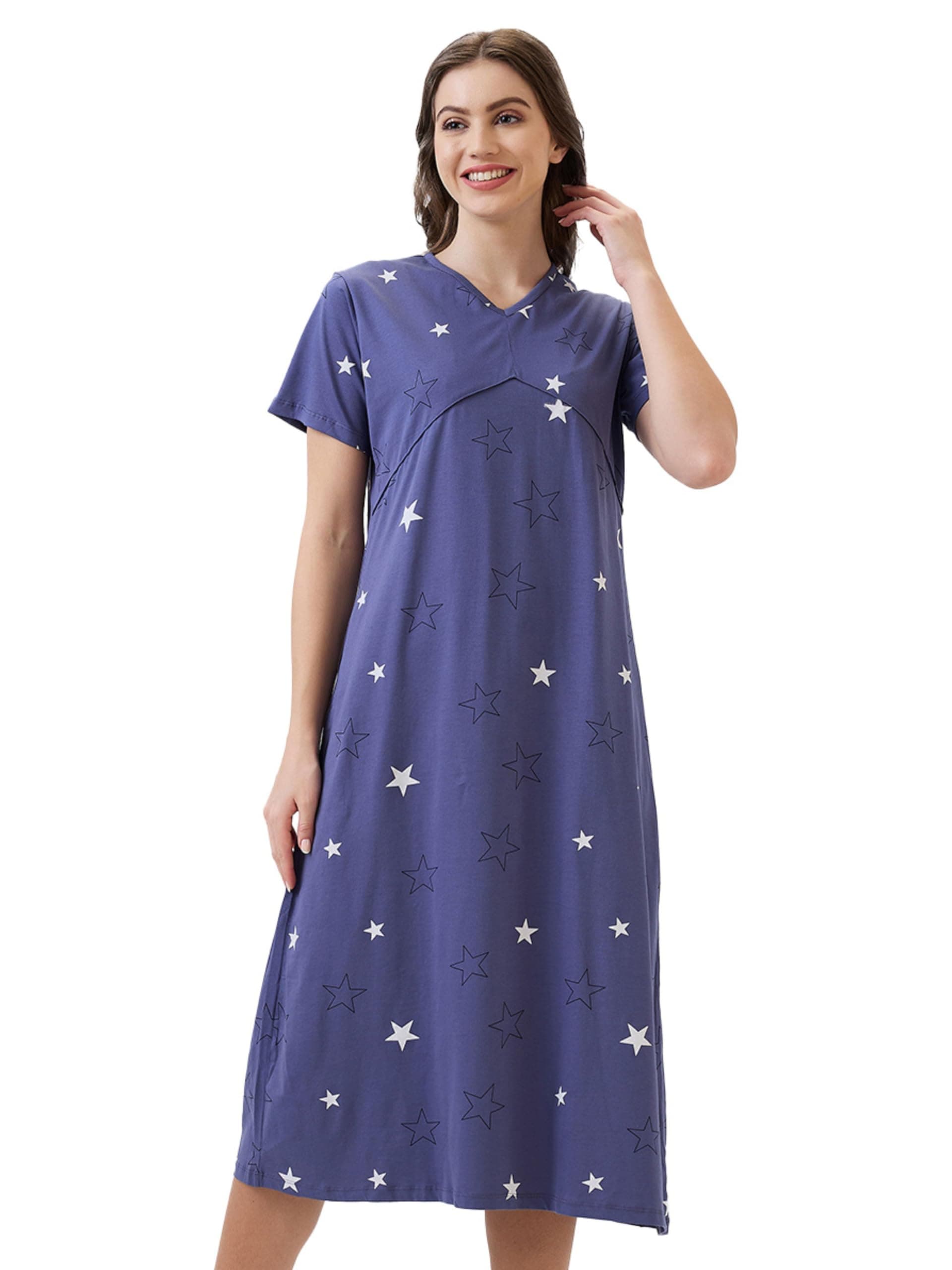 AV2 Women's Casual Relaxed Cotton Calf Length Regular Fit Printed Nighty-3144