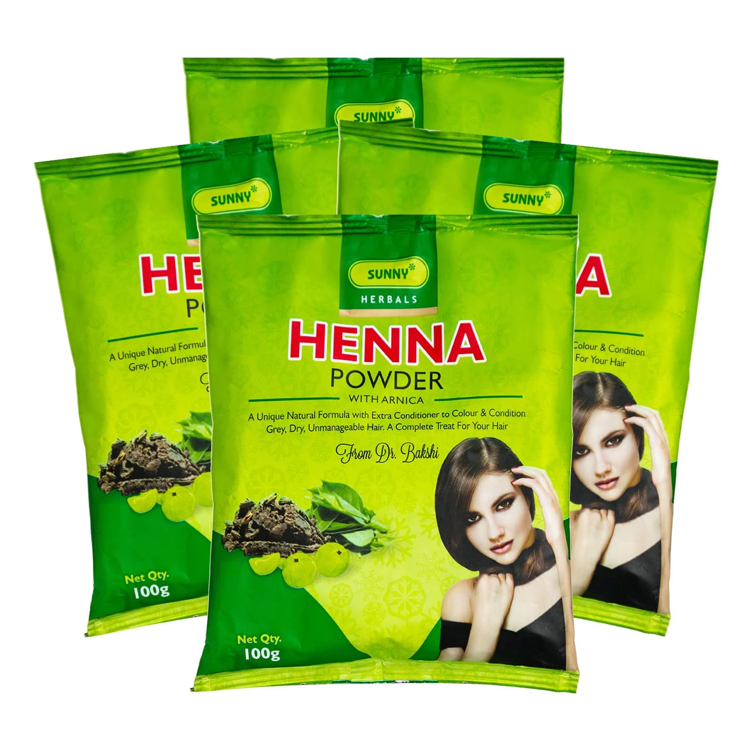 Sunny Henna Powder Fortified with Arnica, Bhringraj, Katha, Amla, Shikakai & Brahmi | With Extra Conditioner For Dry Hair, Natural Colour For Hair, Hands & Feet | For Women & Men 100 gm (Pack 4)