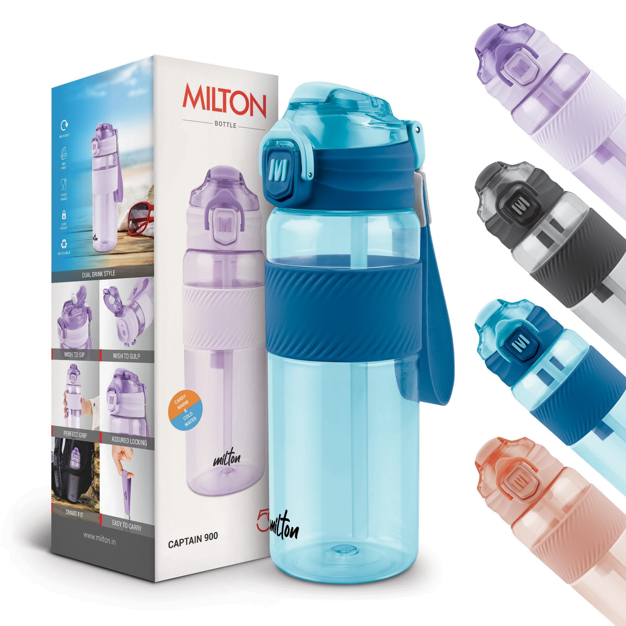 MILTON Captain Unbreakable Plastic Water Bottle 850 ml | BPA-Free, Leak-Proof, Sip Plus Gulp with Hand Strap, Ideal for School, Office, Gym, Outdoor Adventures | Durable & Convenient, Black